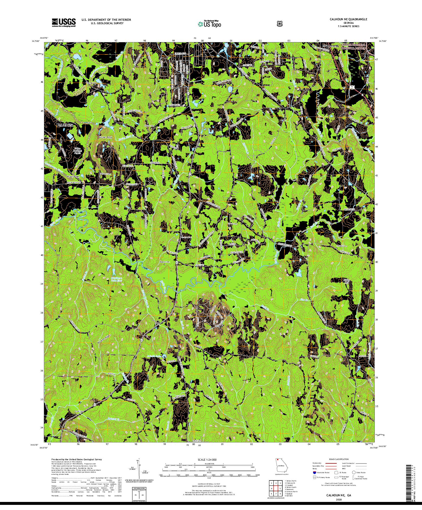 USGS US TOPO 7.5-MINUTE MAP FOR CALHOUN NE, GA 2020