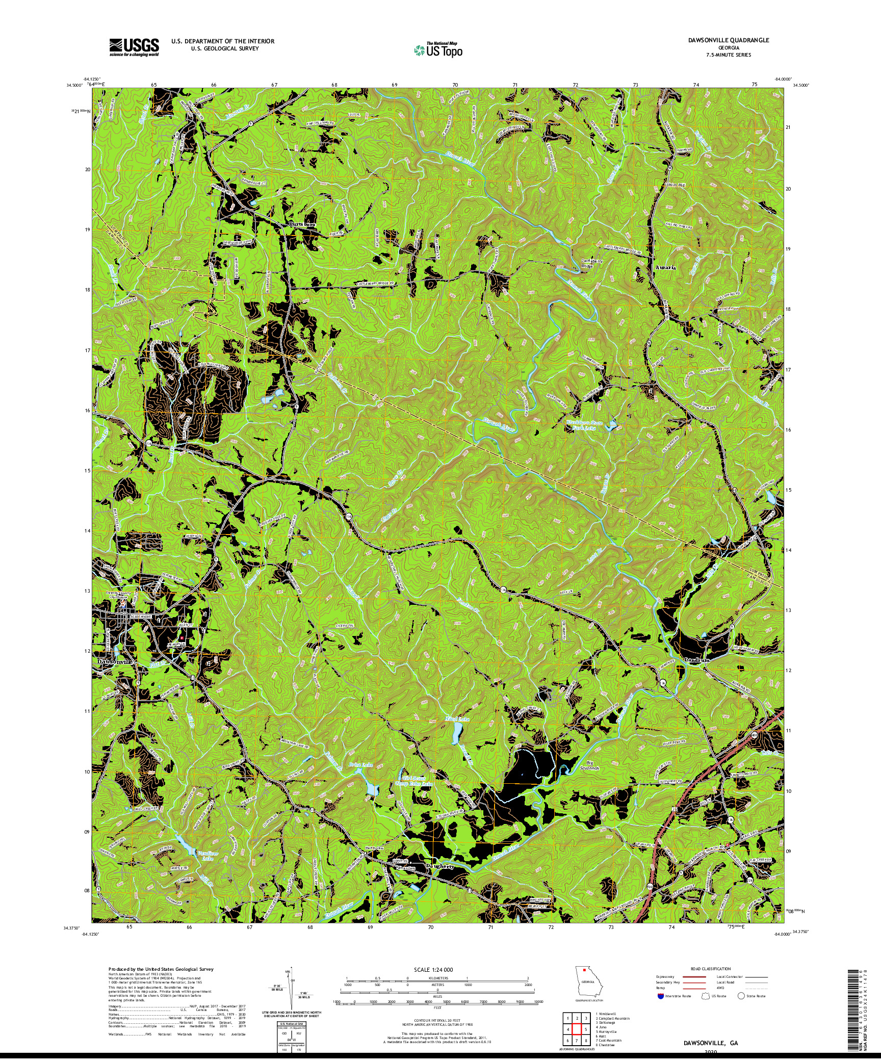 USGS US TOPO 7.5-MINUTE MAP FOR DAWSONVILLE, GA 2020