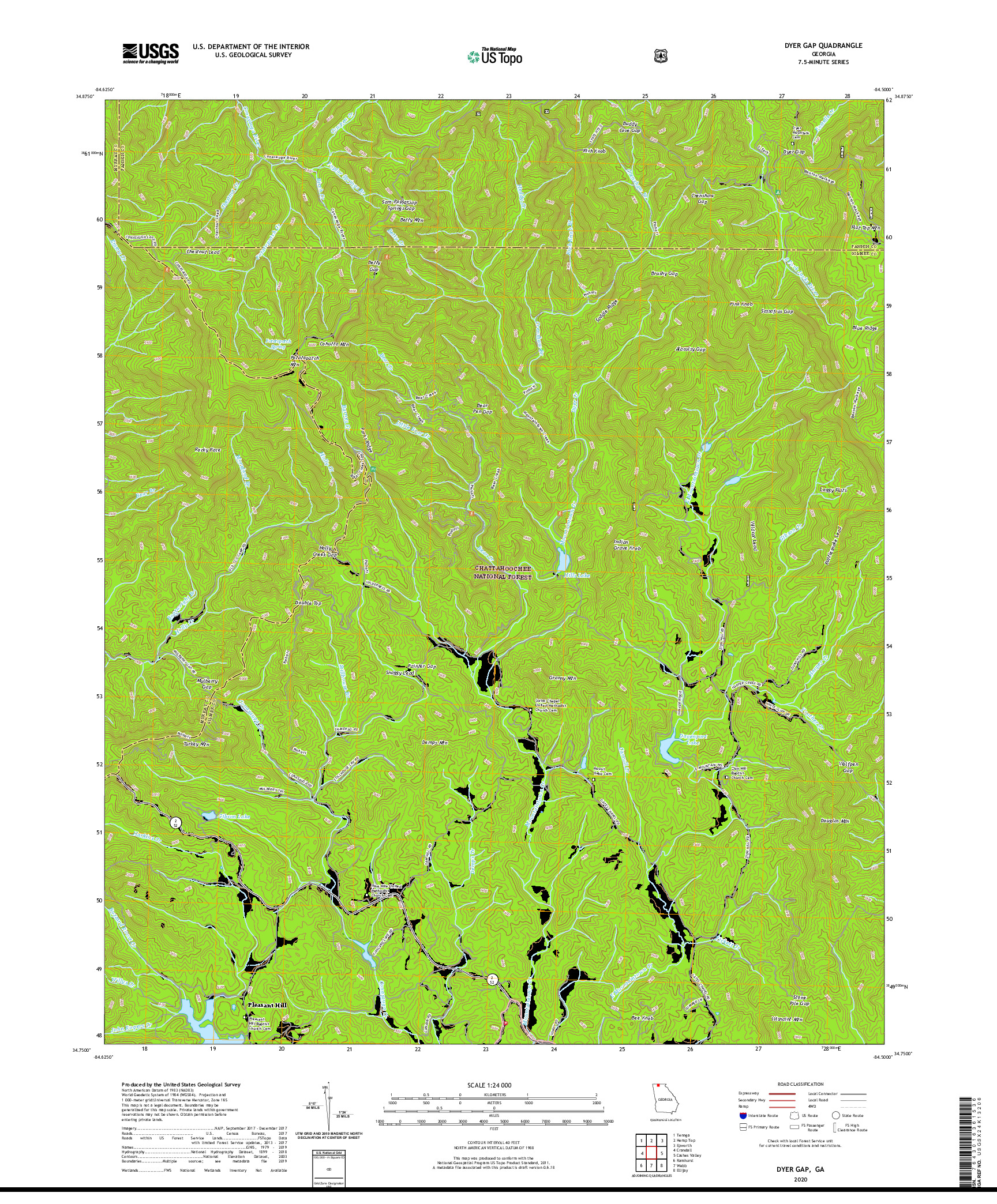 USGS US TOPO 7.5-MINUTE MAP FOR DYER GAP, GA 2020