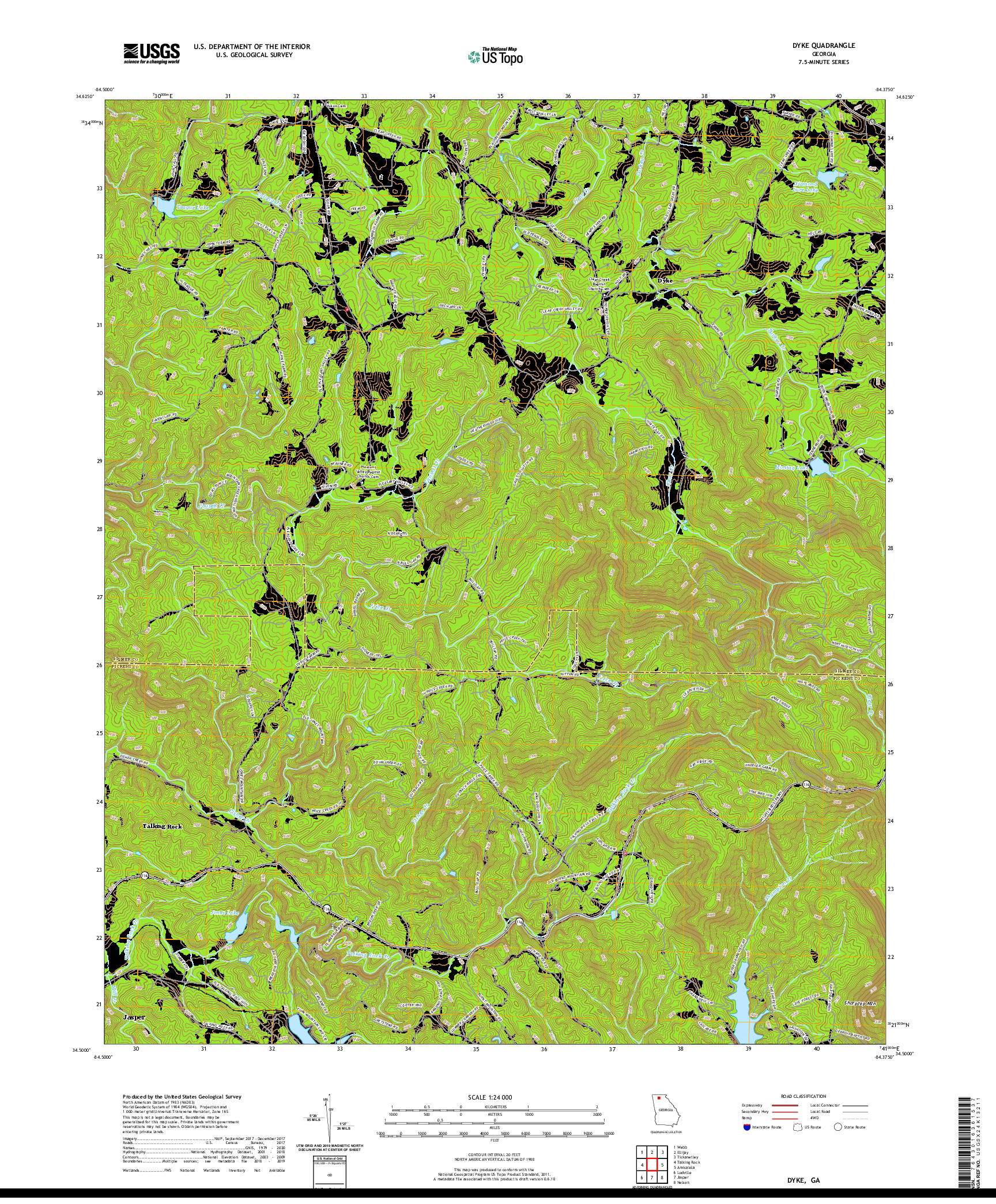 USGS US TOPO 7.5-MINUTE MAP FOR DYKE, GA 2020