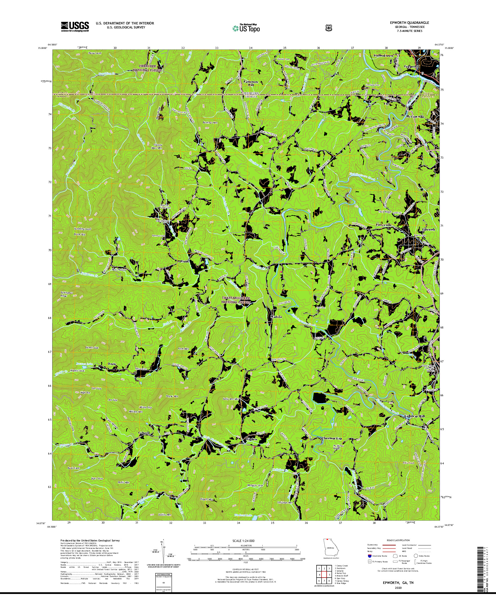 USGS US TOPO 7.5-MINUTE MAP FOR EPWORTH, GA,TN 2020