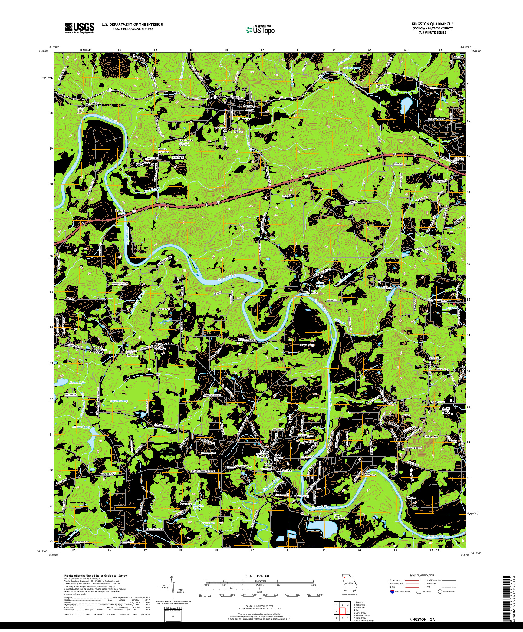 USGS US TOPO 7.5-MINUTE MAP FOR KINGSTON, GA 2020