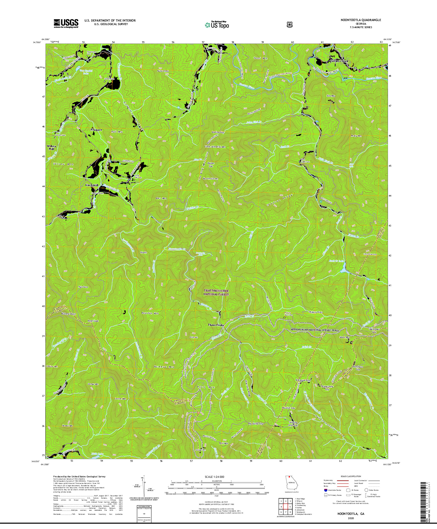 USGS US TOPO 7.5-MINUTE MAP FOR NOONTOOTLA, GA 2020