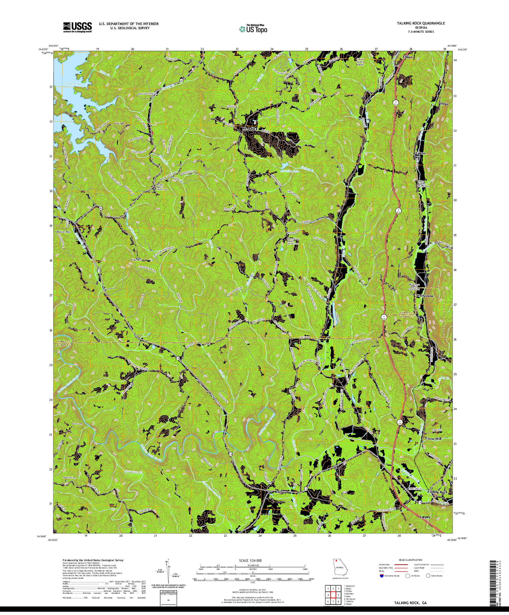 USGS US TOPO 7.5-MINUTE MAP FOR TALKING ROCK, GA 2020