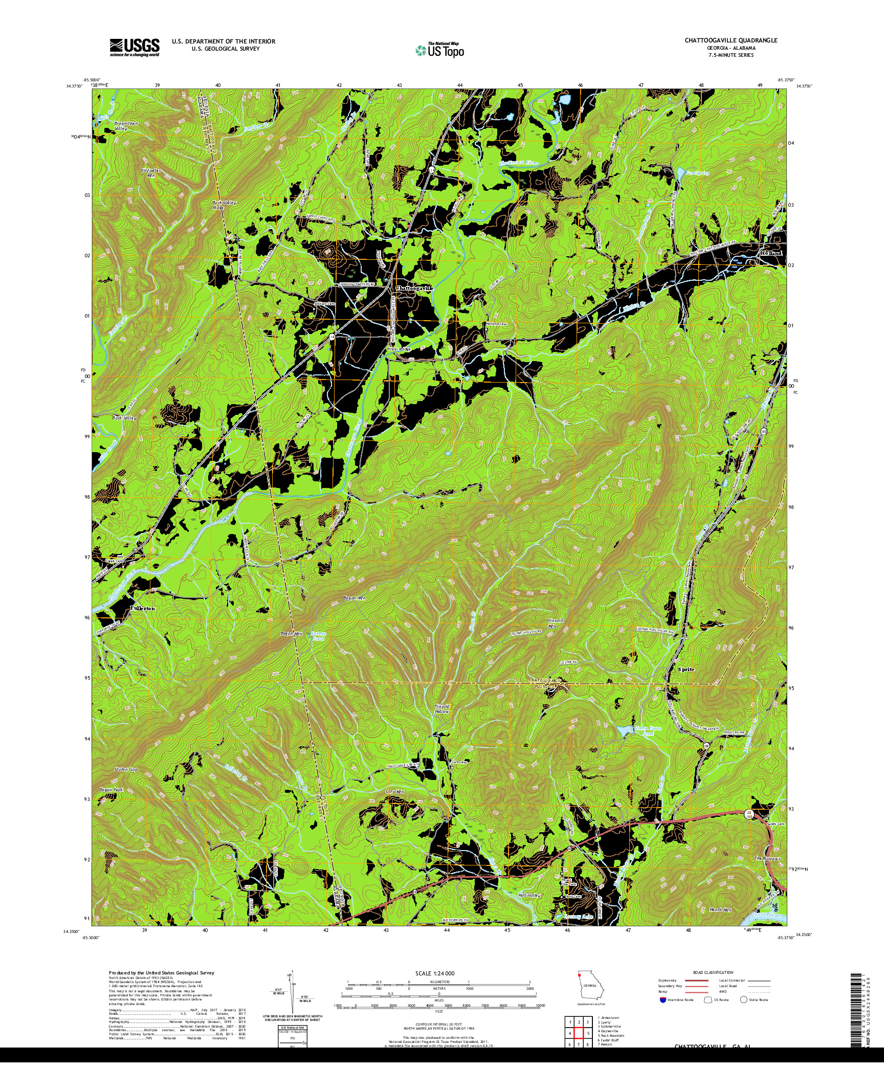 USGS US TOPO 7.5-MINUTE MAP FOR CHATTOOGAVILLE, GA,AL 2020