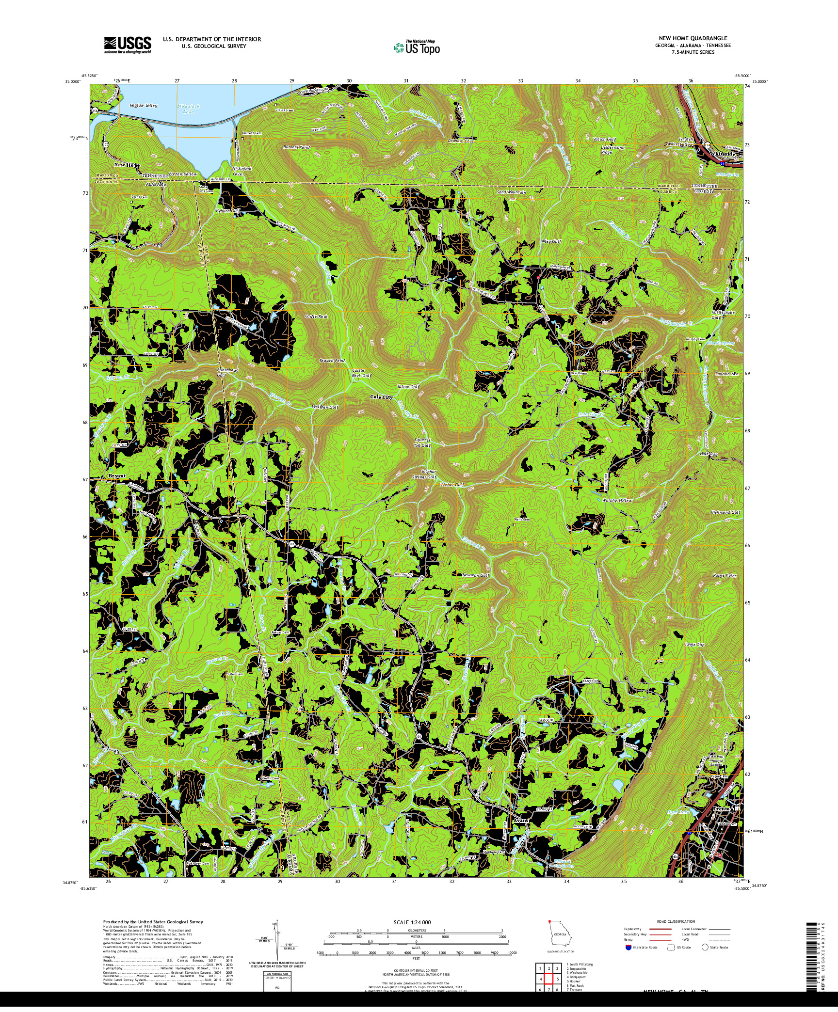 USGS US TOPO 7.5-MINUTE MAP FOR NEW HOME, GA,AL,TN 2020