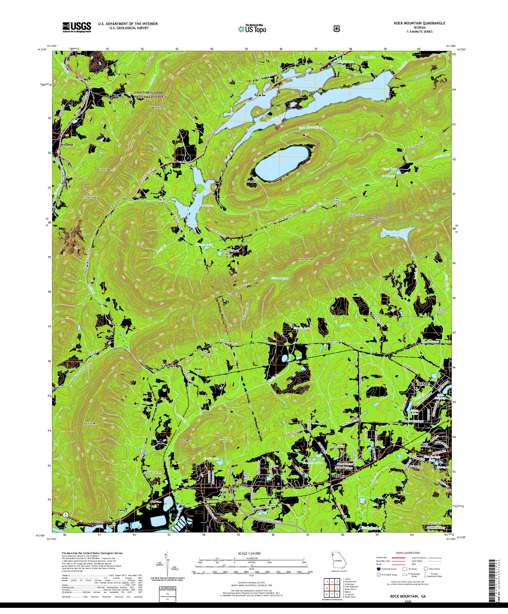 USGS US TOPO 7.5-MINUTE MAP FOR ROCK MOUNTAIN, GA 2020