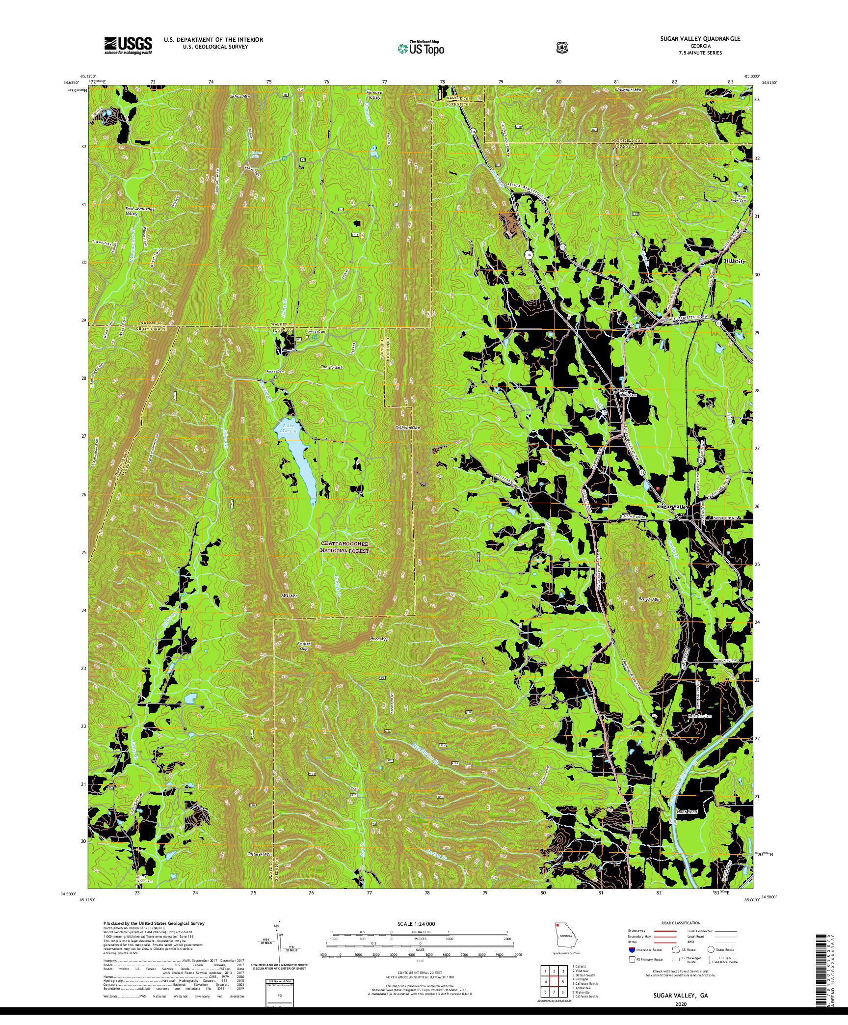 USGS US TOPO 7.5-MINUTE MAP FOR SUGAR VALLEY, GA 2020