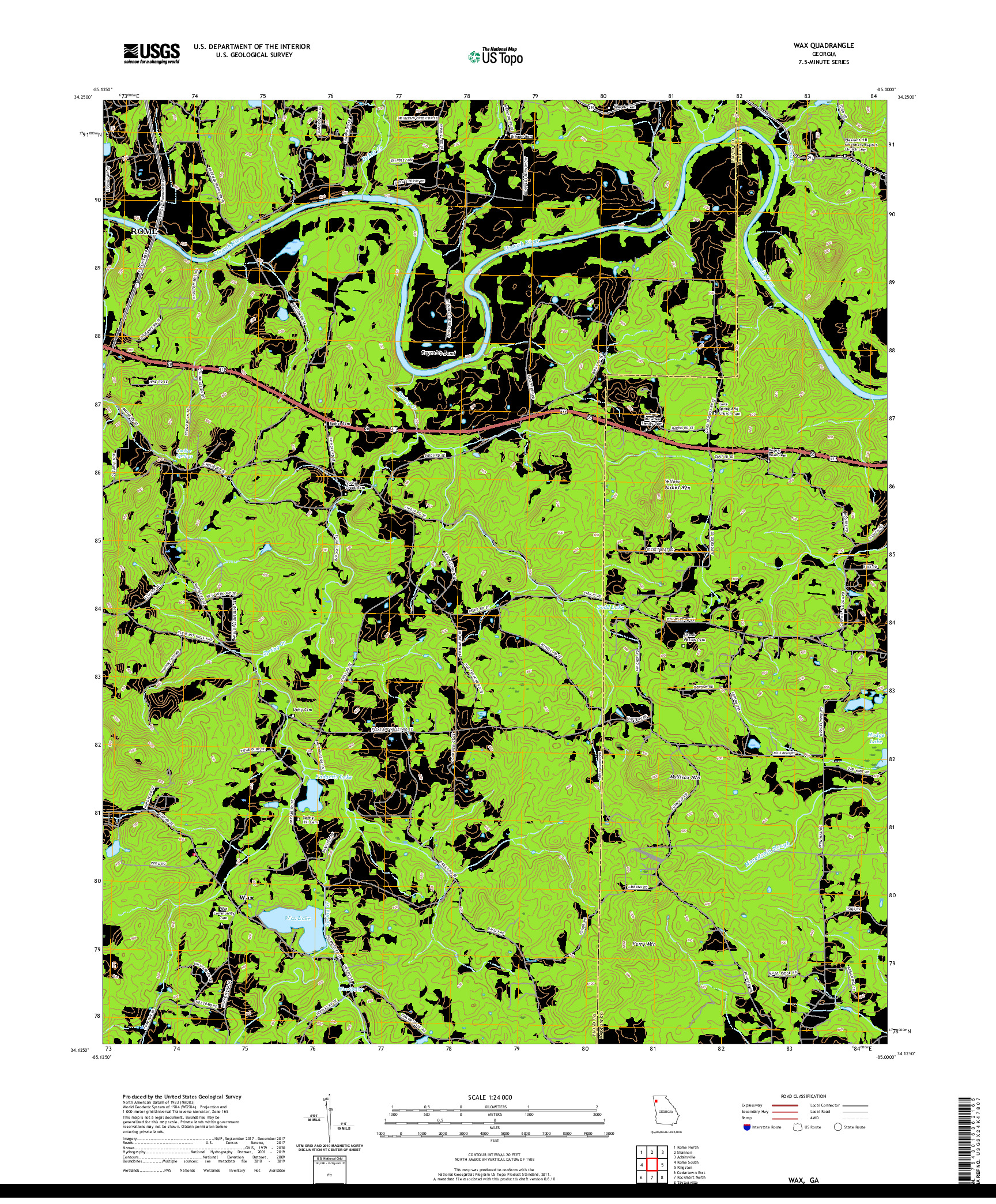 USGS US TOPO 7.5-MINUTE MAP FOR WAX, GA 2020