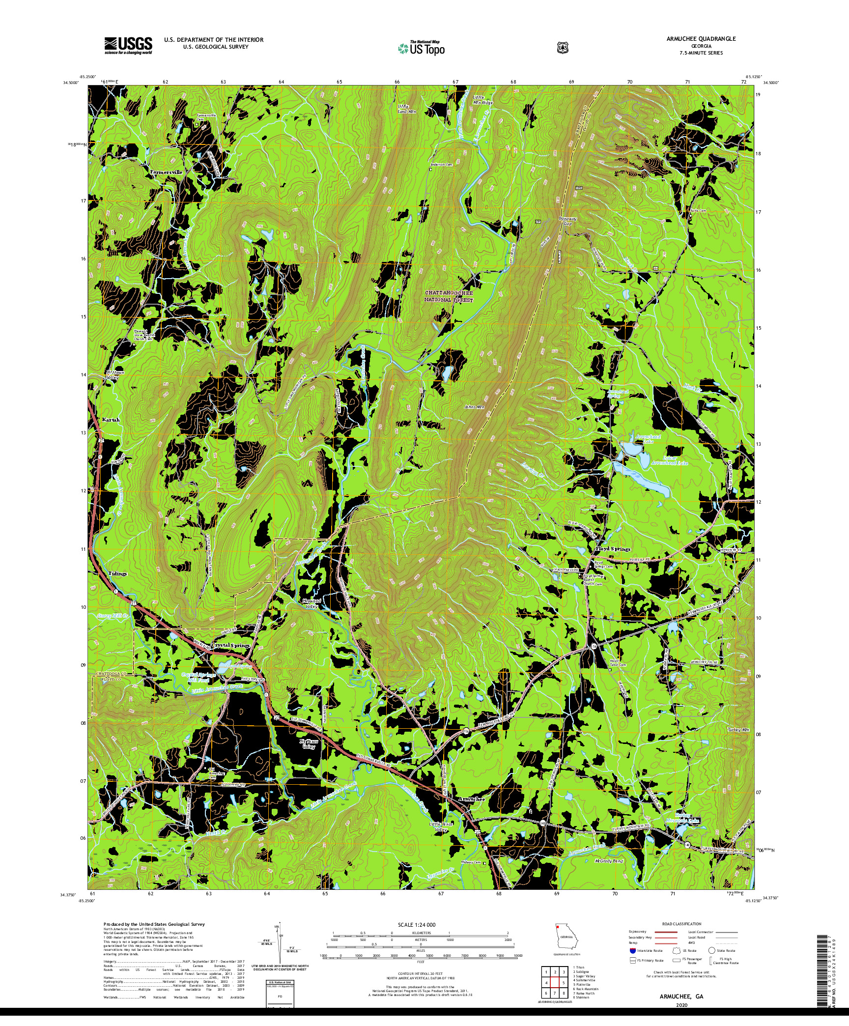 USGS US TOPO 7.5-MINUTE MAP FOR ARMUCHEE, GA 2020