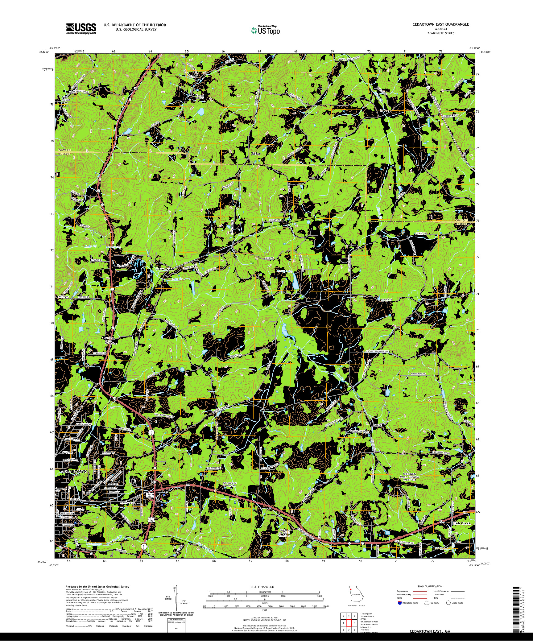 USGS US TOPO 7.5-MINUTE MAP FOR CEDARTOWN EAST, GA 2020