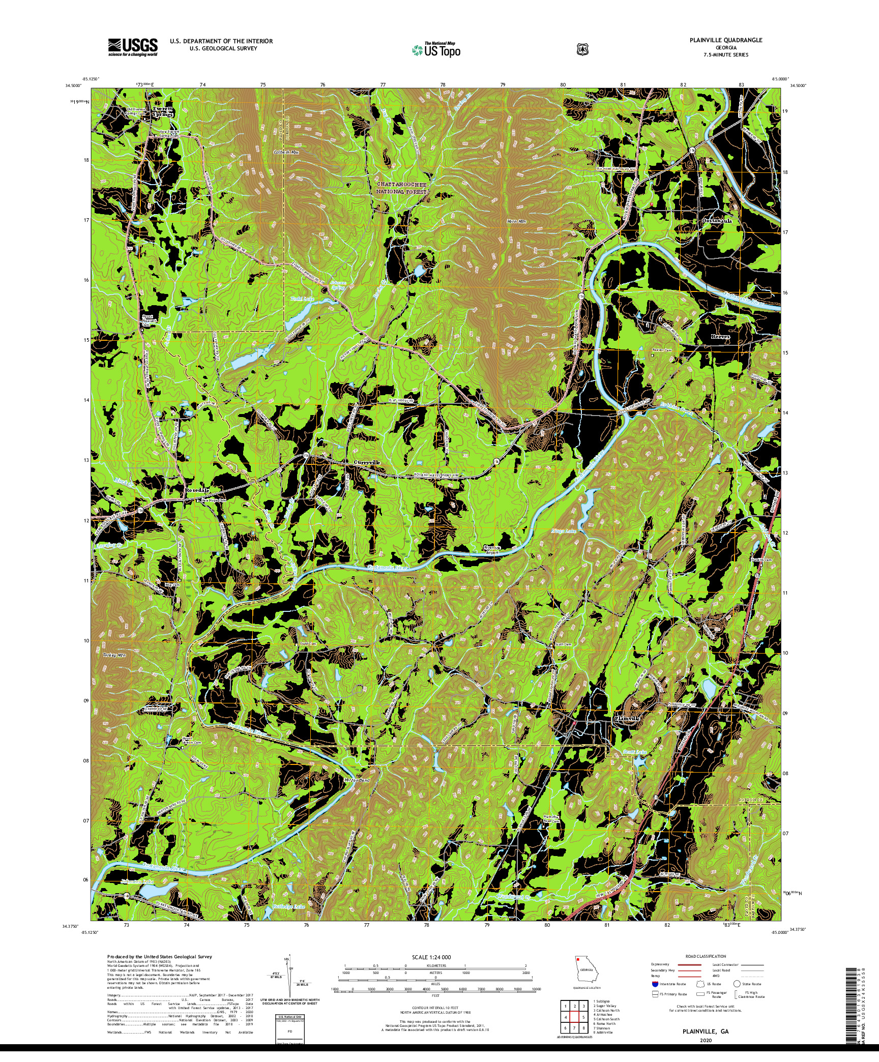 USGS US TOPO 7.5-MINUTE MAP FOR PLAINVILLE, GA 2020