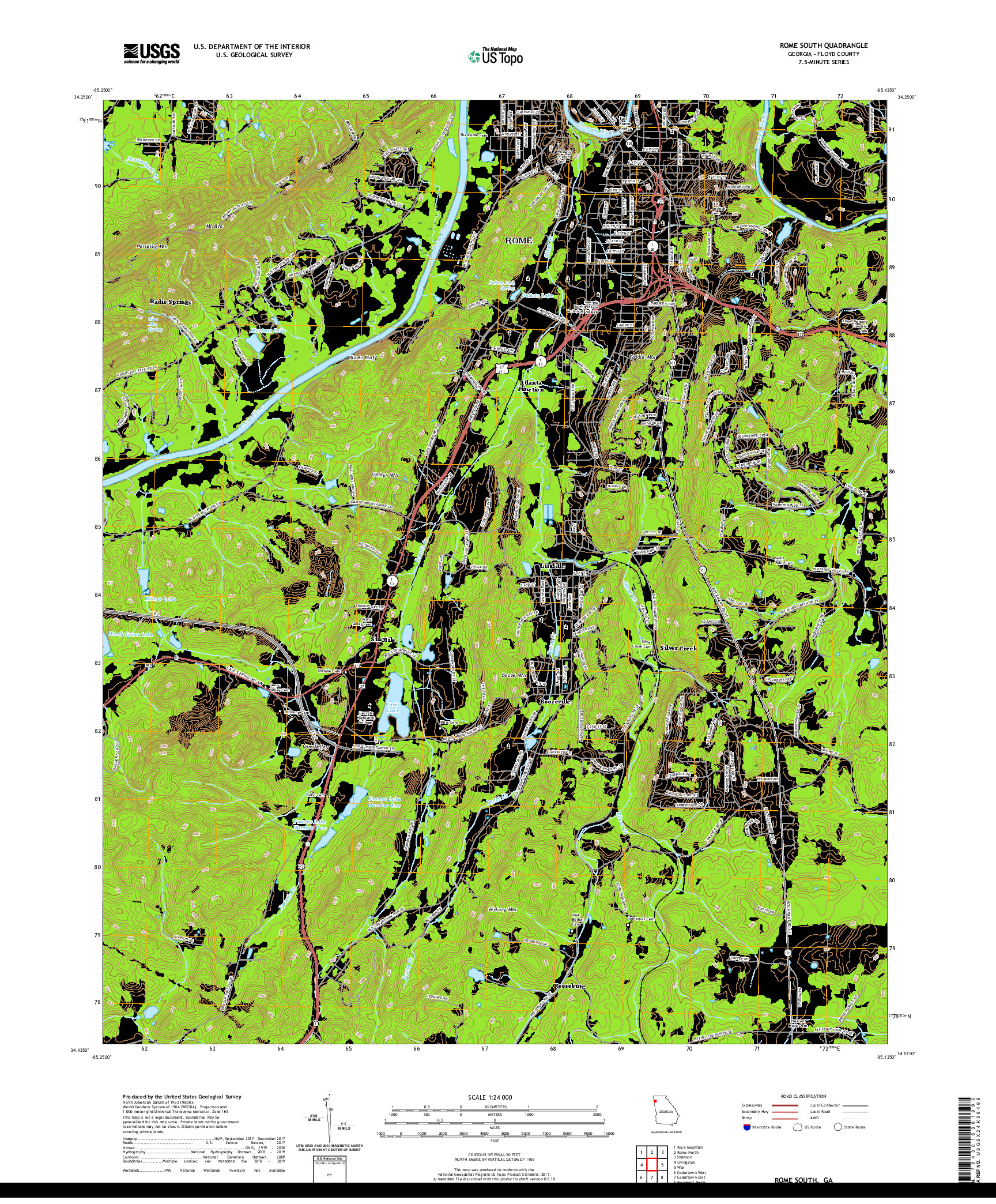 USGS US TOPO 7.5-MINUTE MAP FOR ROME SOUTH, GA 2020