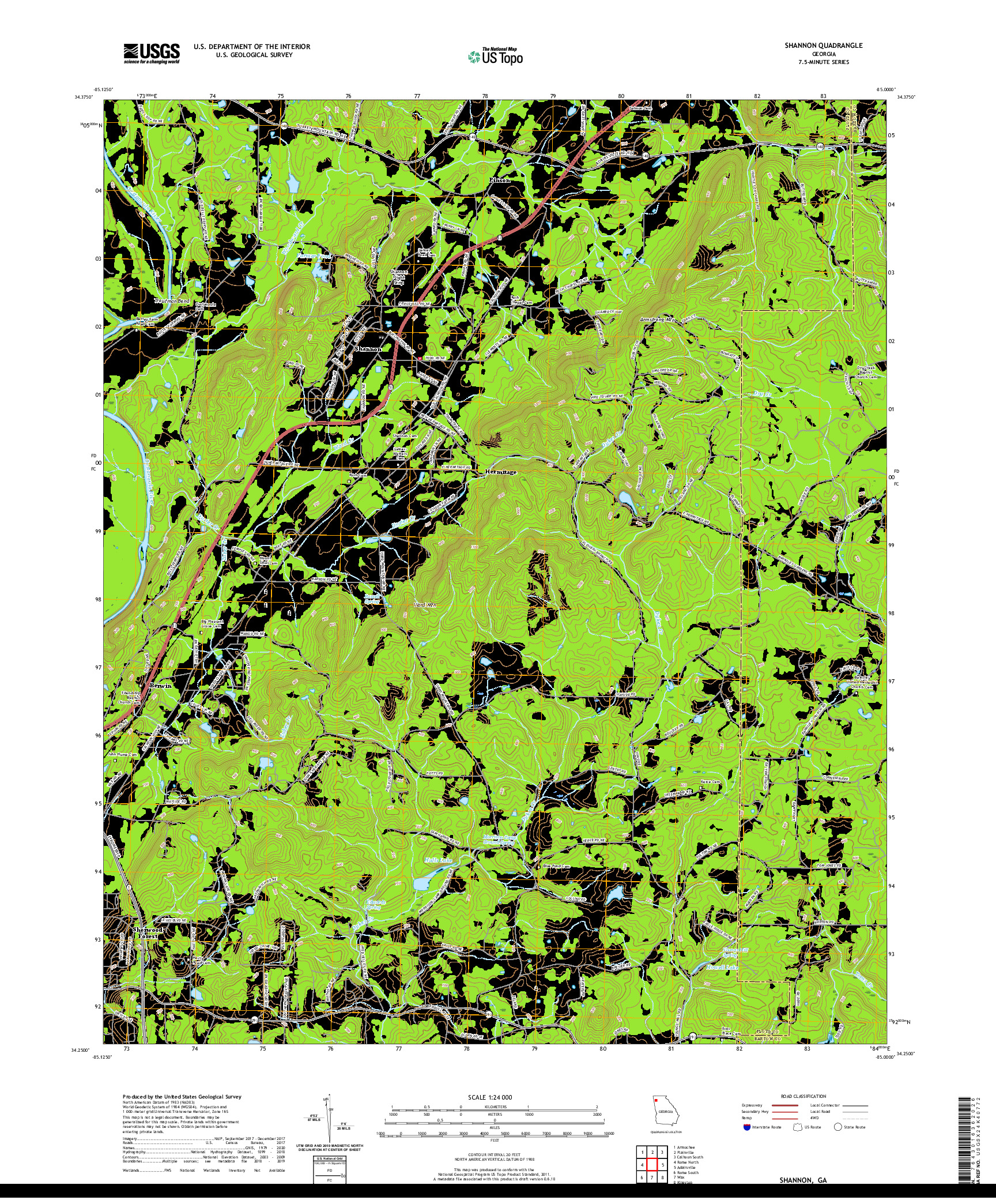 USGS US TOPO 7.5-MINUTE MAP FOR SHANNON, GA 2020