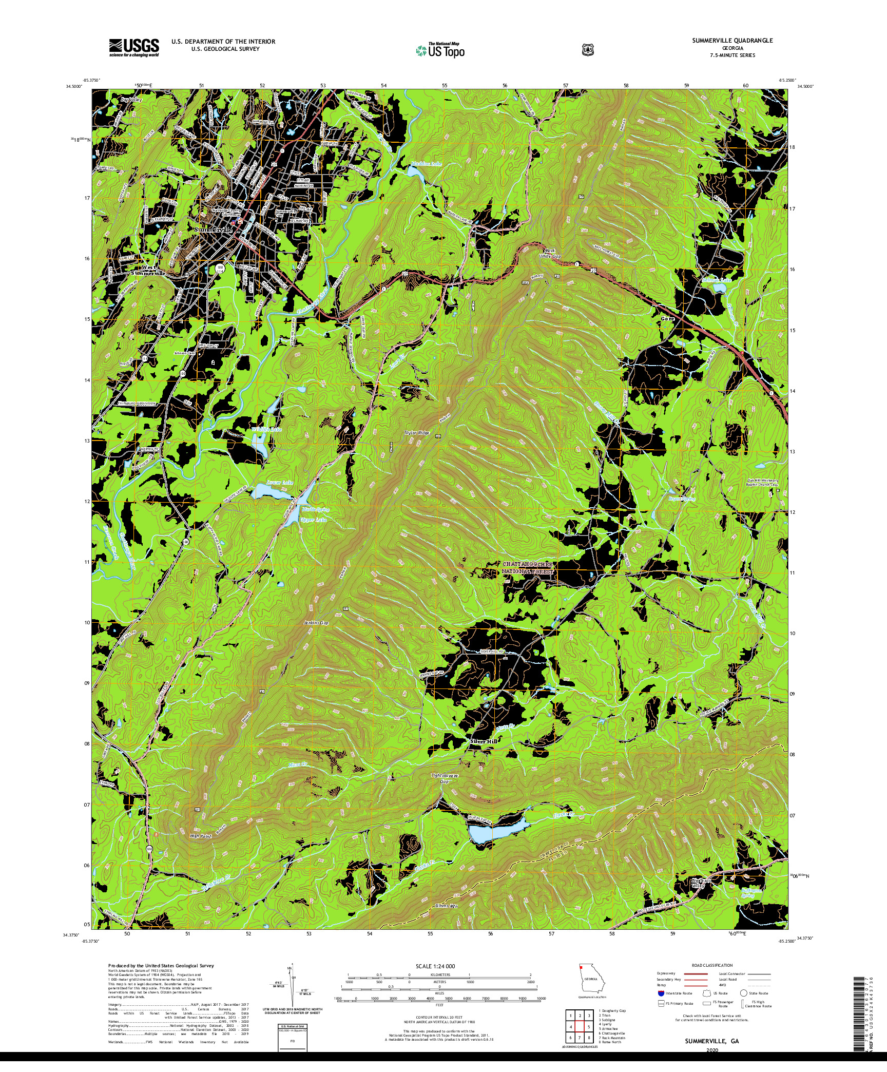 USGS US TOPO 7.5-MINUTE MAP FOR SUMMERVILLE, GA 2020