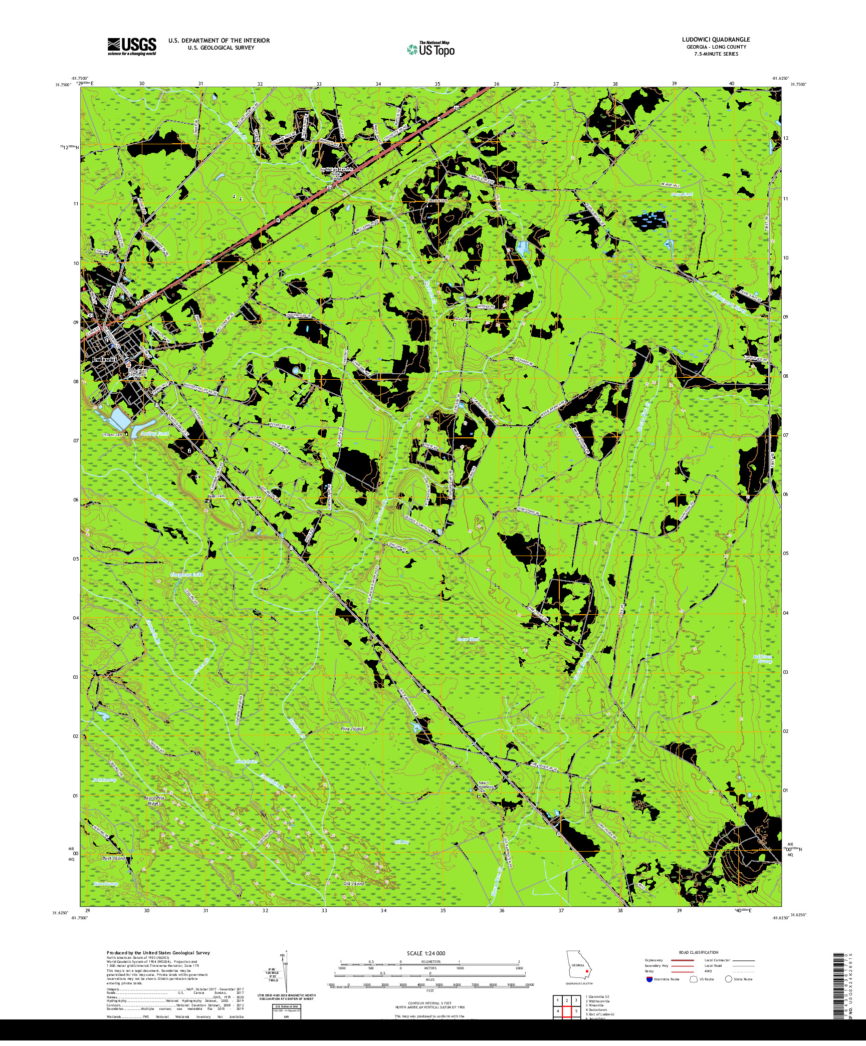 USGS US TOPO 7.5-MINUTE MAP FOR LUDOWICI, GA 2020