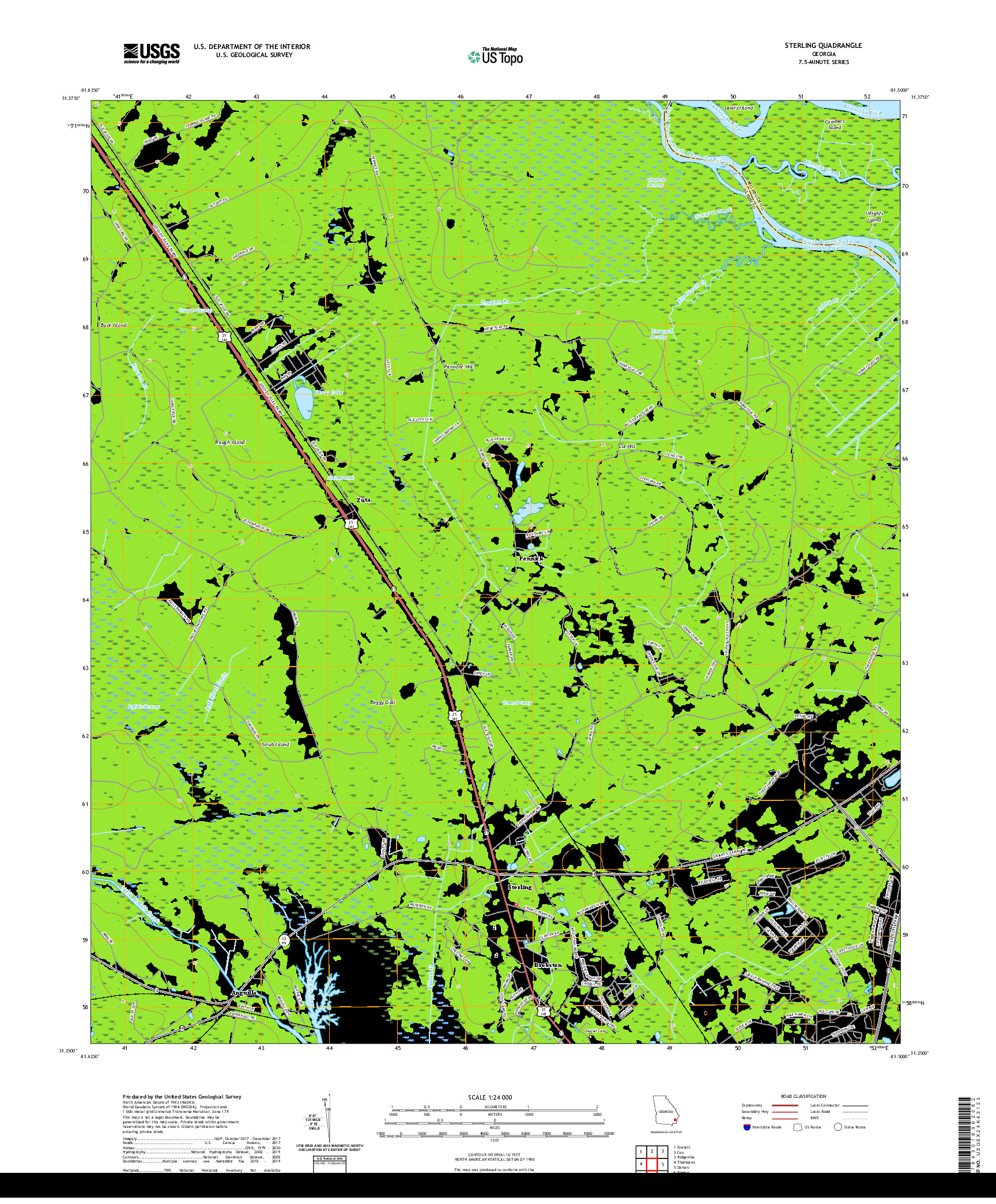 USGS US TOPO 7.5-MINUTE MAP FOR STERLING, GA 2020