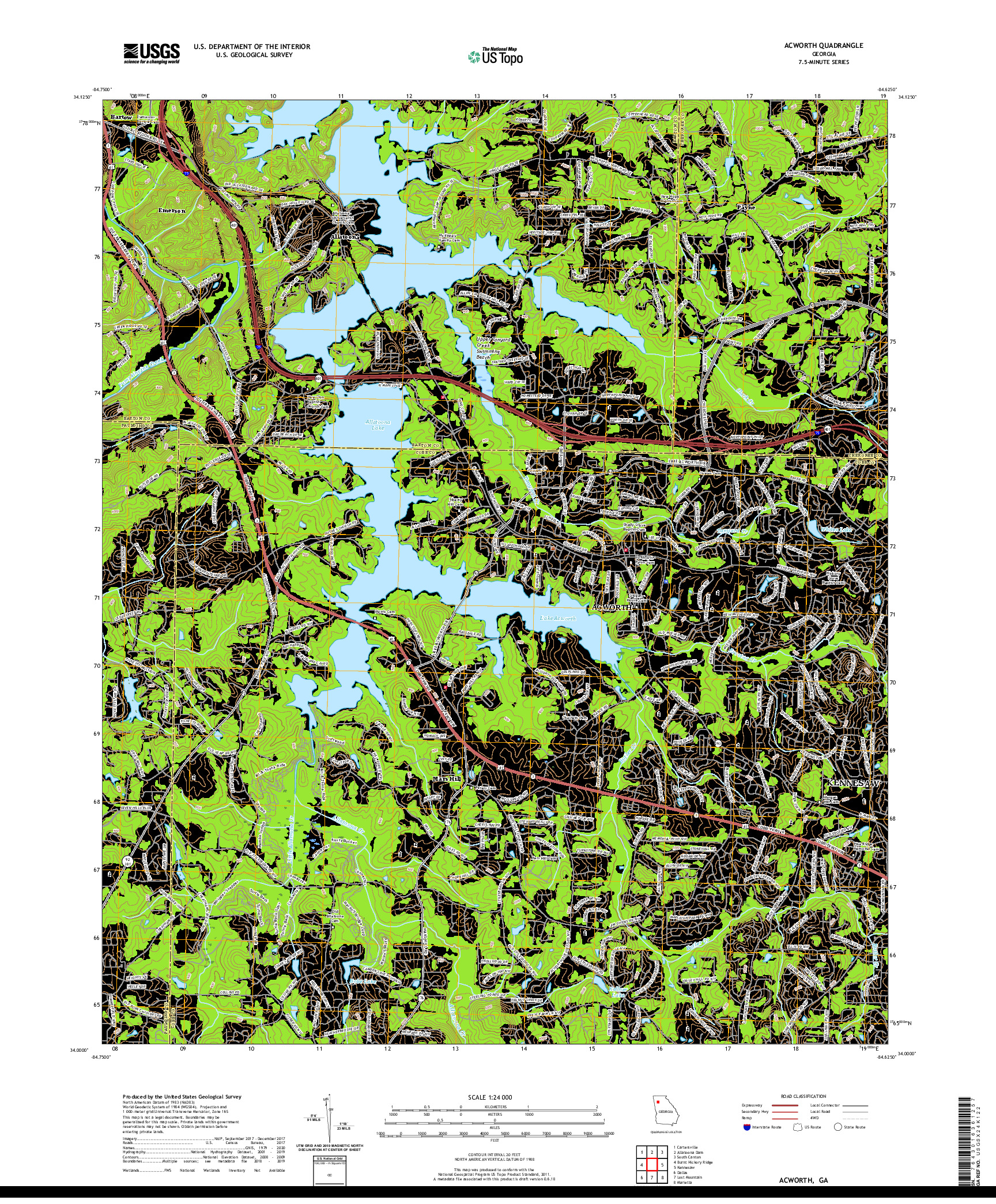 USGS US TOPO 7.5-MINUTE MAP FOR ACWORTH, GA 2020
