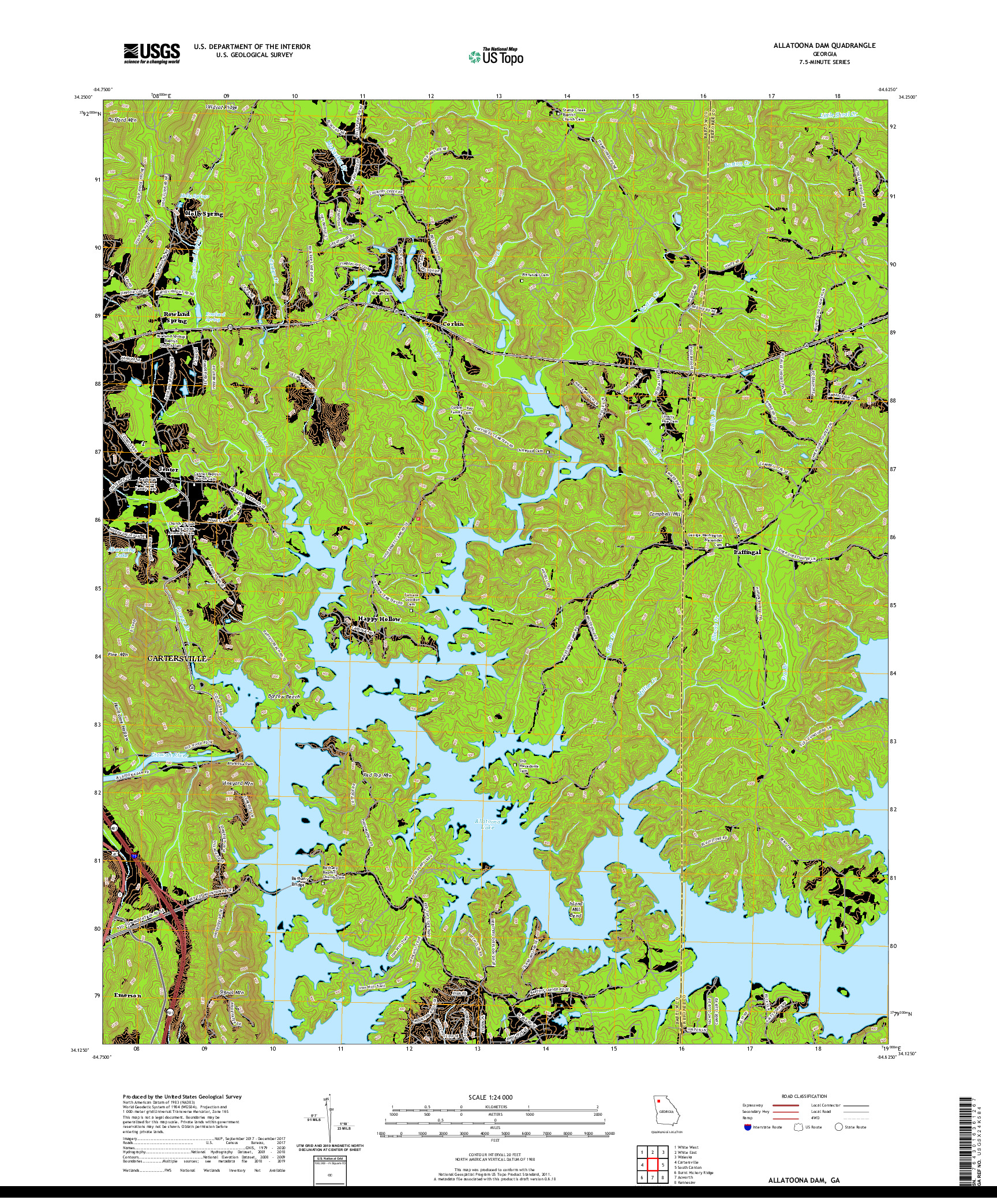 USGS US TOPO 7.5-MINUTE MAP FOR ALLATOONA DAM, GA 2020