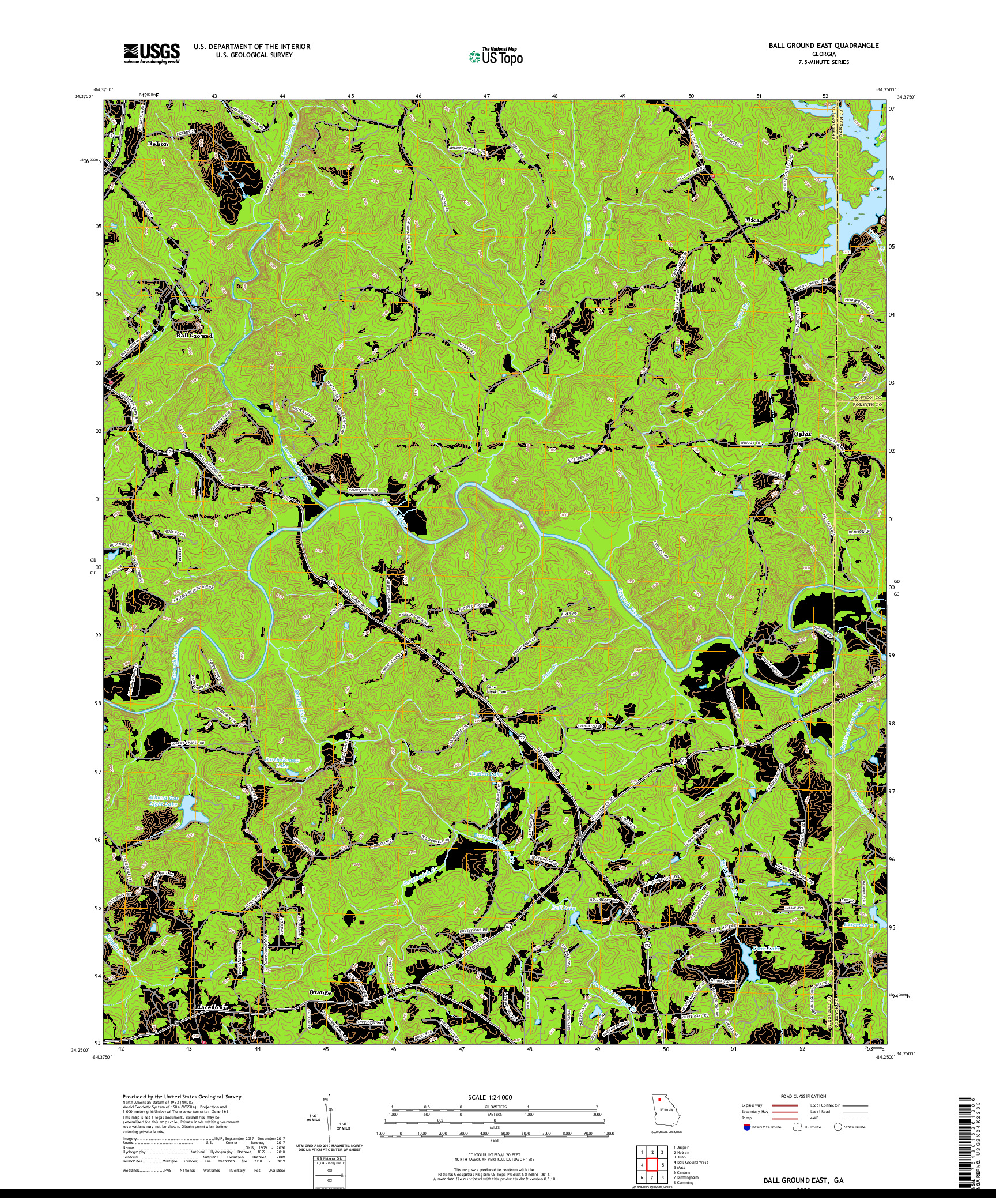 USGS US TOPO 7.5-MINUTE MAP FOR BALL GROUND EAST, GA 2020