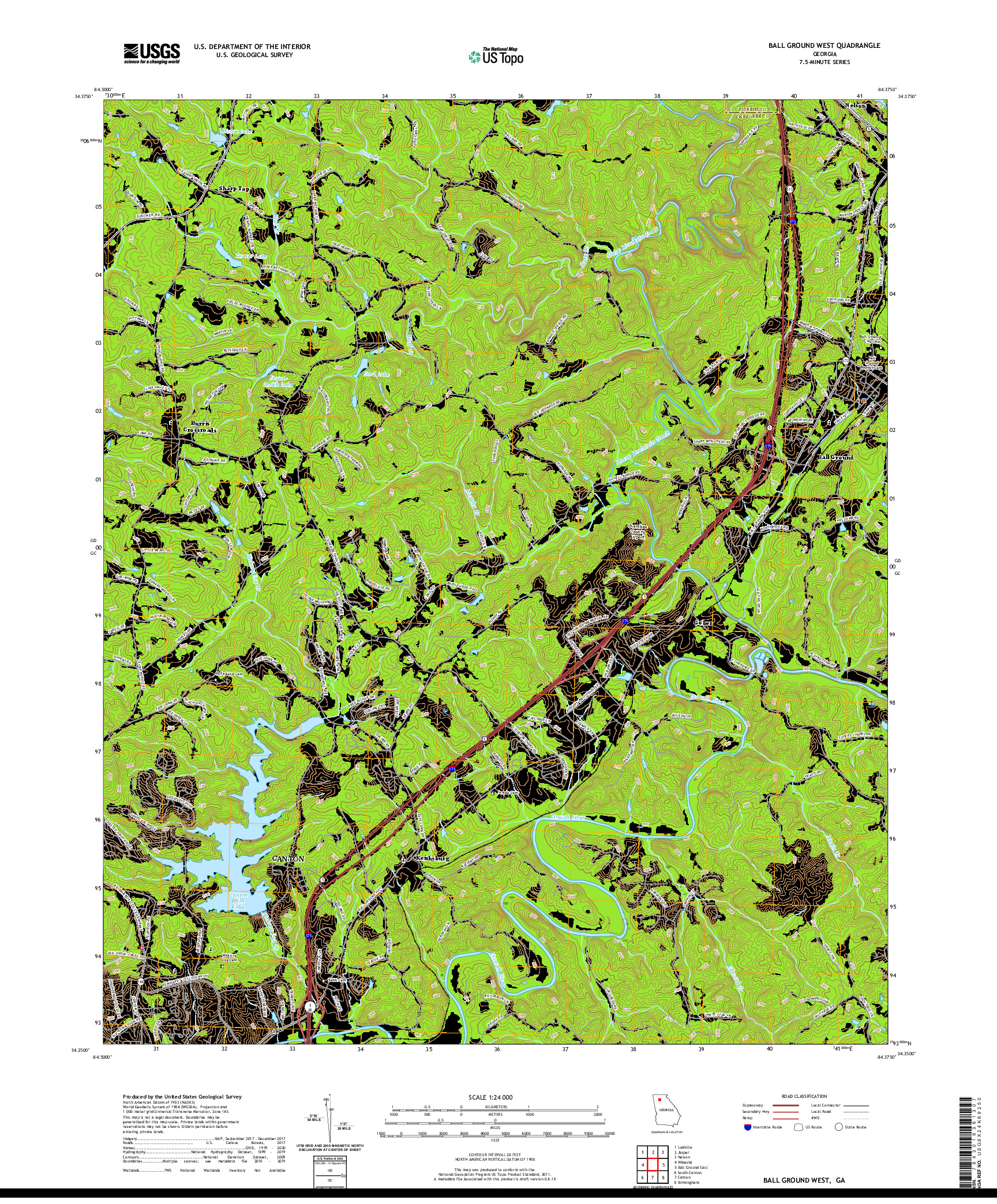 USGS US TOPO 7.5-MINUTE MAP FOR BALL GROUND WEST, GA 2020