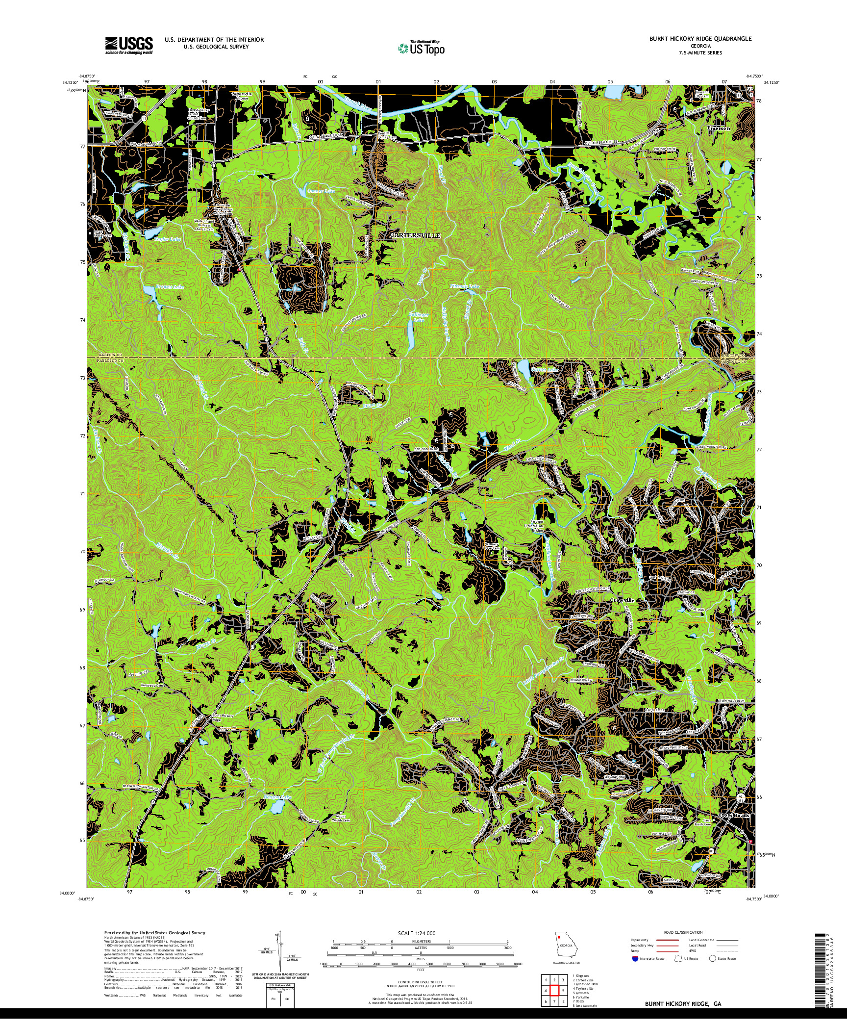 USGS US TOPO 7.5-MINUTE MAP FOR BURNT HICKORY RIDGE, GA 2020