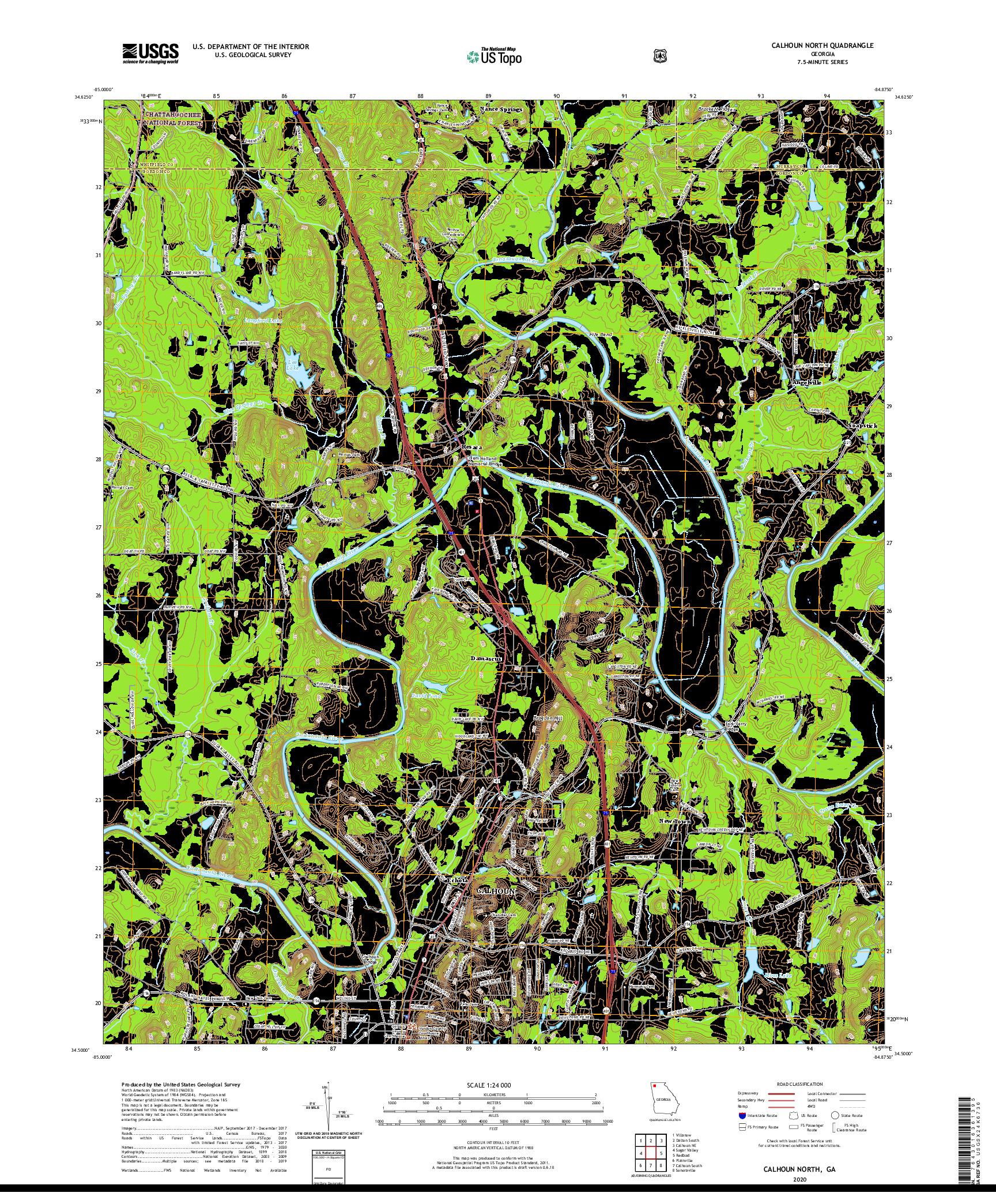 USGS US TOPO 7.5-MINUTE MAP FOR CALHOUN NORTH, GA 2020