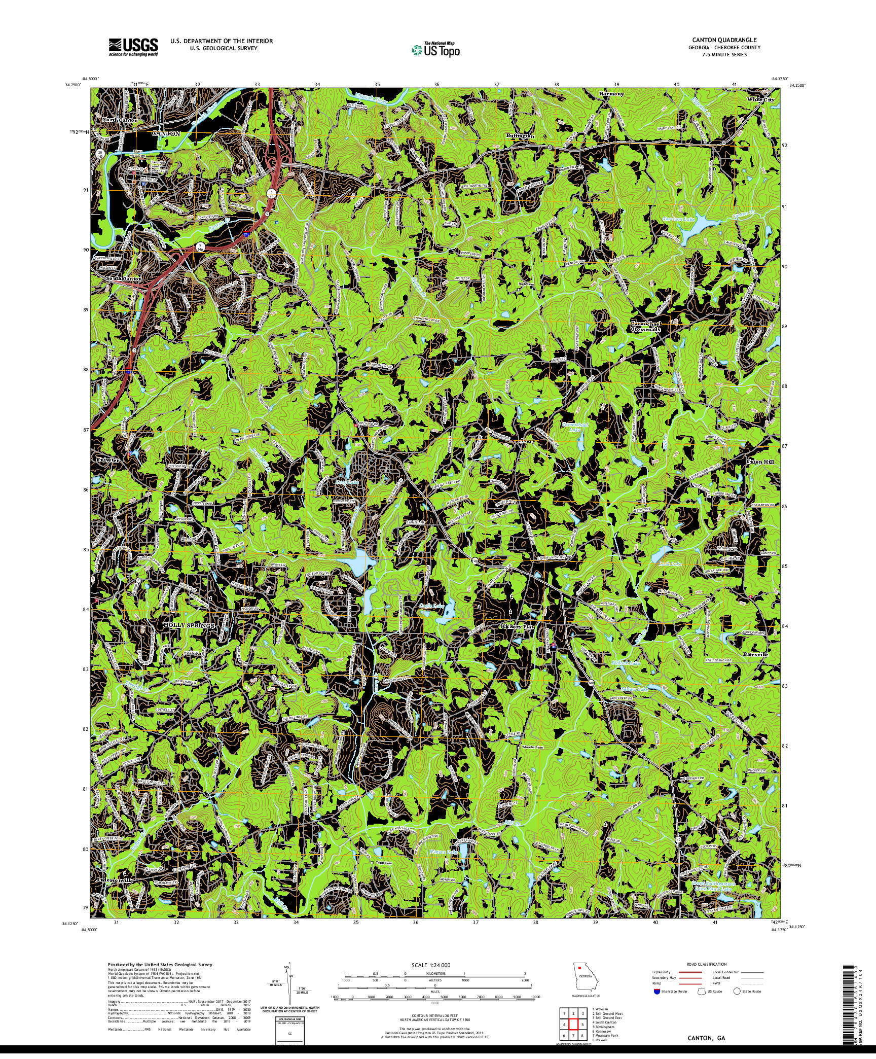 USGS US TOPO 7.5-MINUTE MAP FOR CANTON, GA 2020