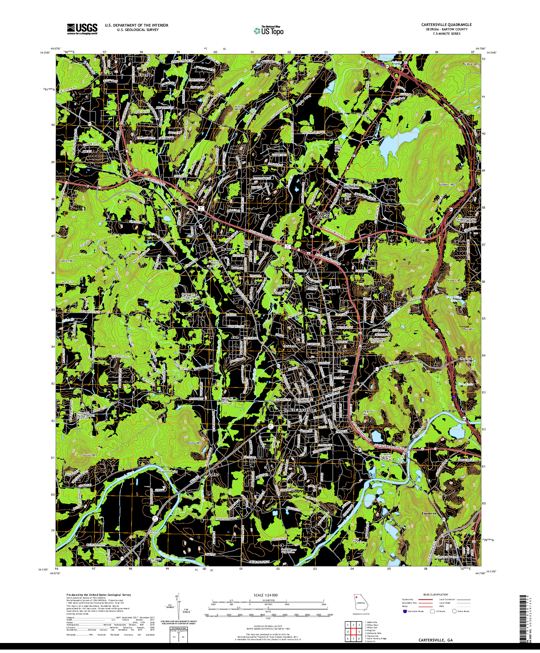 USGS US TOPO 7.5-MINUTE MAP FOR CARTERSVILLE, GA 2020
