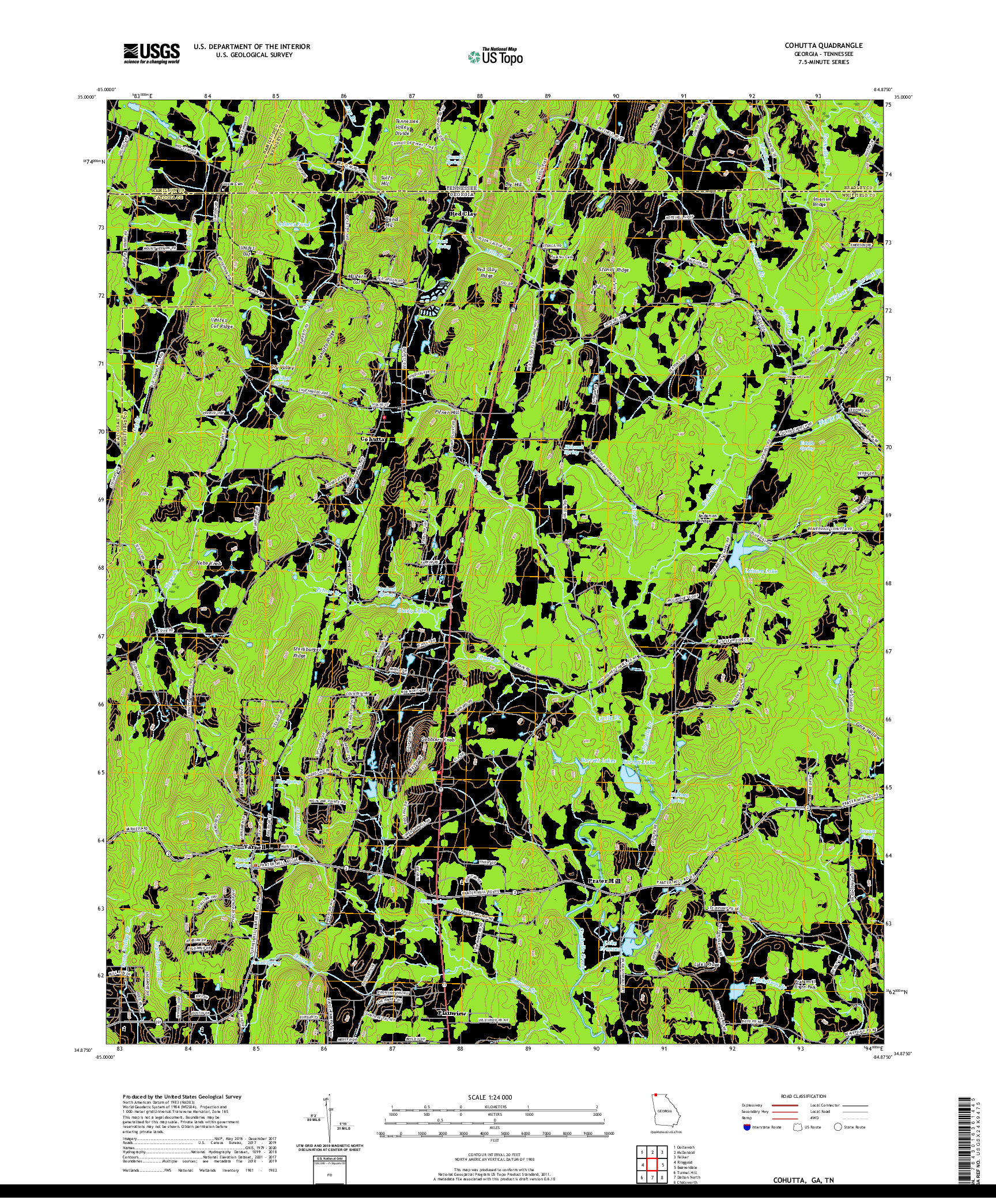 USGS US TOPO 7.5-MINUTE MAP FOR COHUTTA, GA,TN 2020