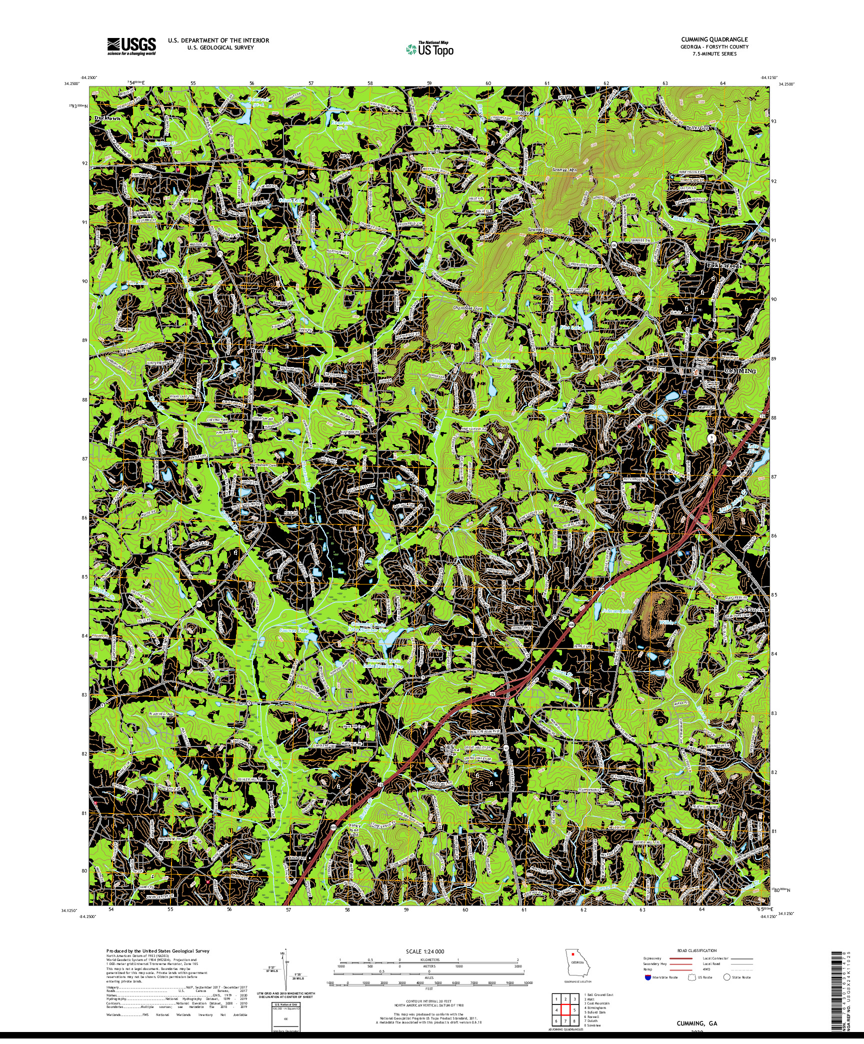 USGS US TOPO 7.5-MINUTE MAP FOR CUMMING, GA 2020