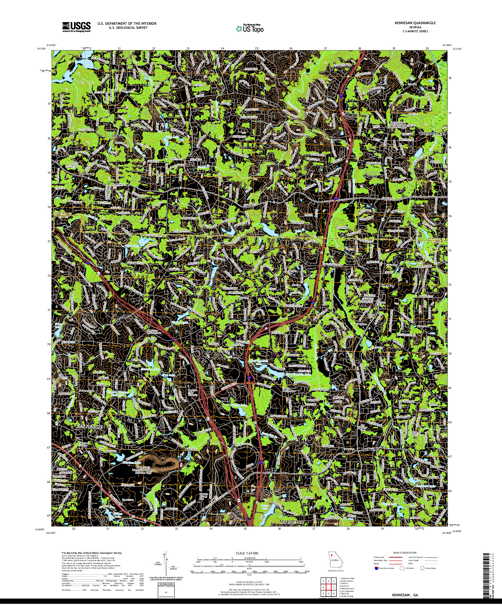 USGS US TOPO 7.5-MINUTE MAP FOR KENNESAW, GA 2020