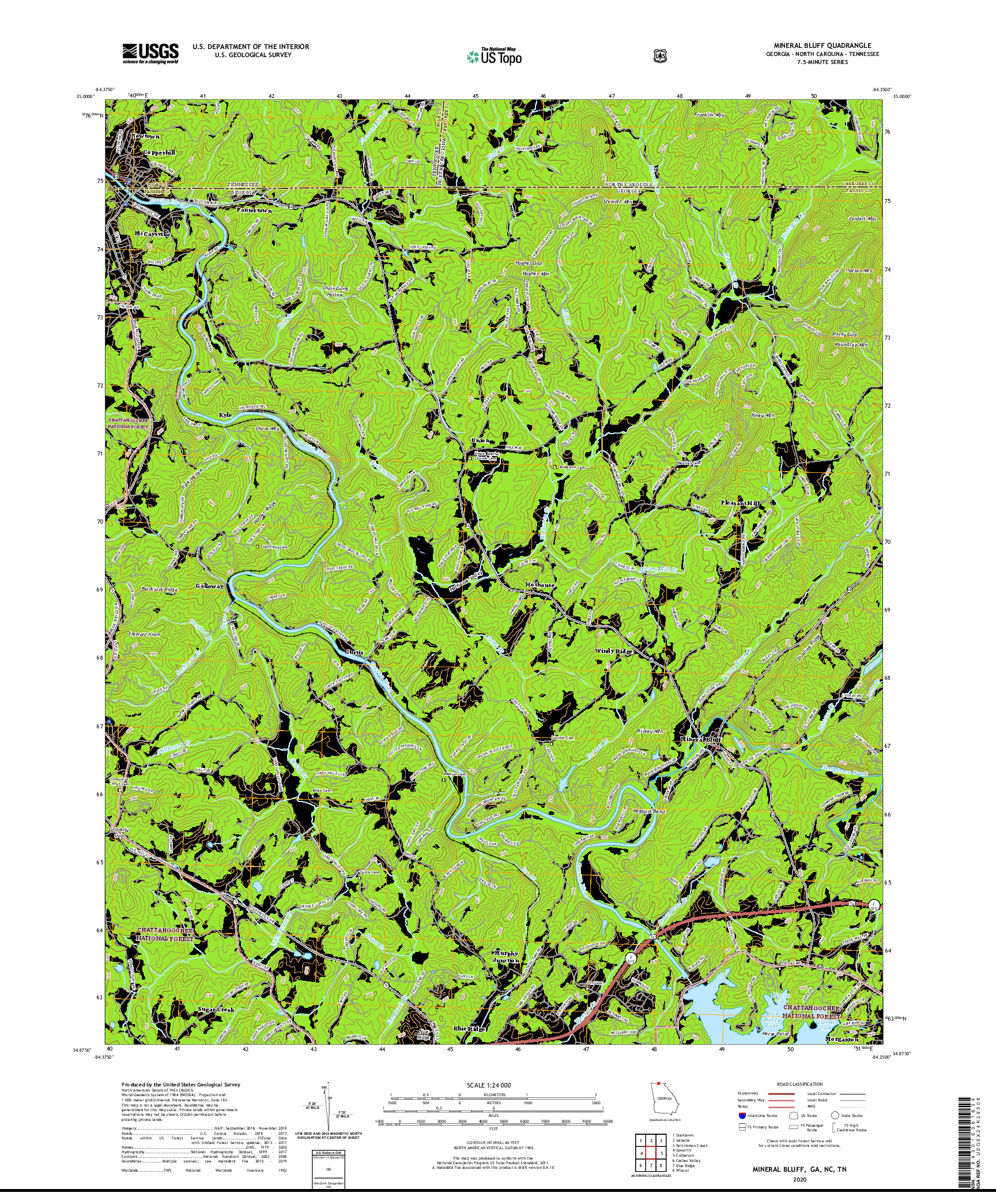 USGS US TOPO 7.5-MINUTE MAP FOR MINERAL BLUFF, GA,NC,TN 2020