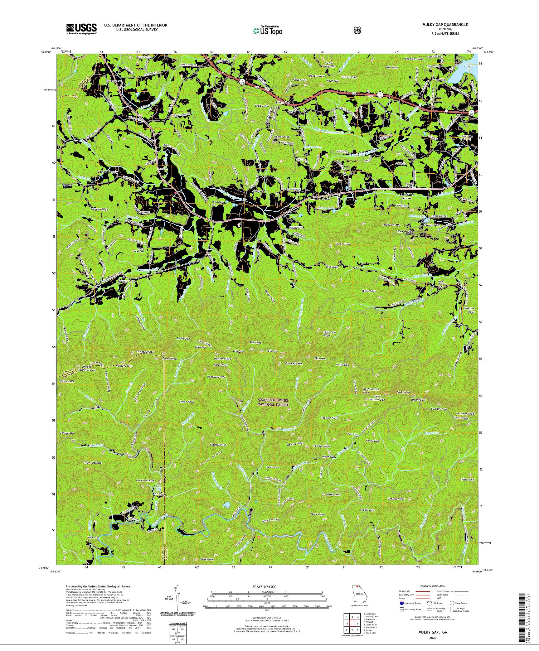 USGS US TOPO 7.5-MINUTE MAP FOR MULKY GAP, GA 2020