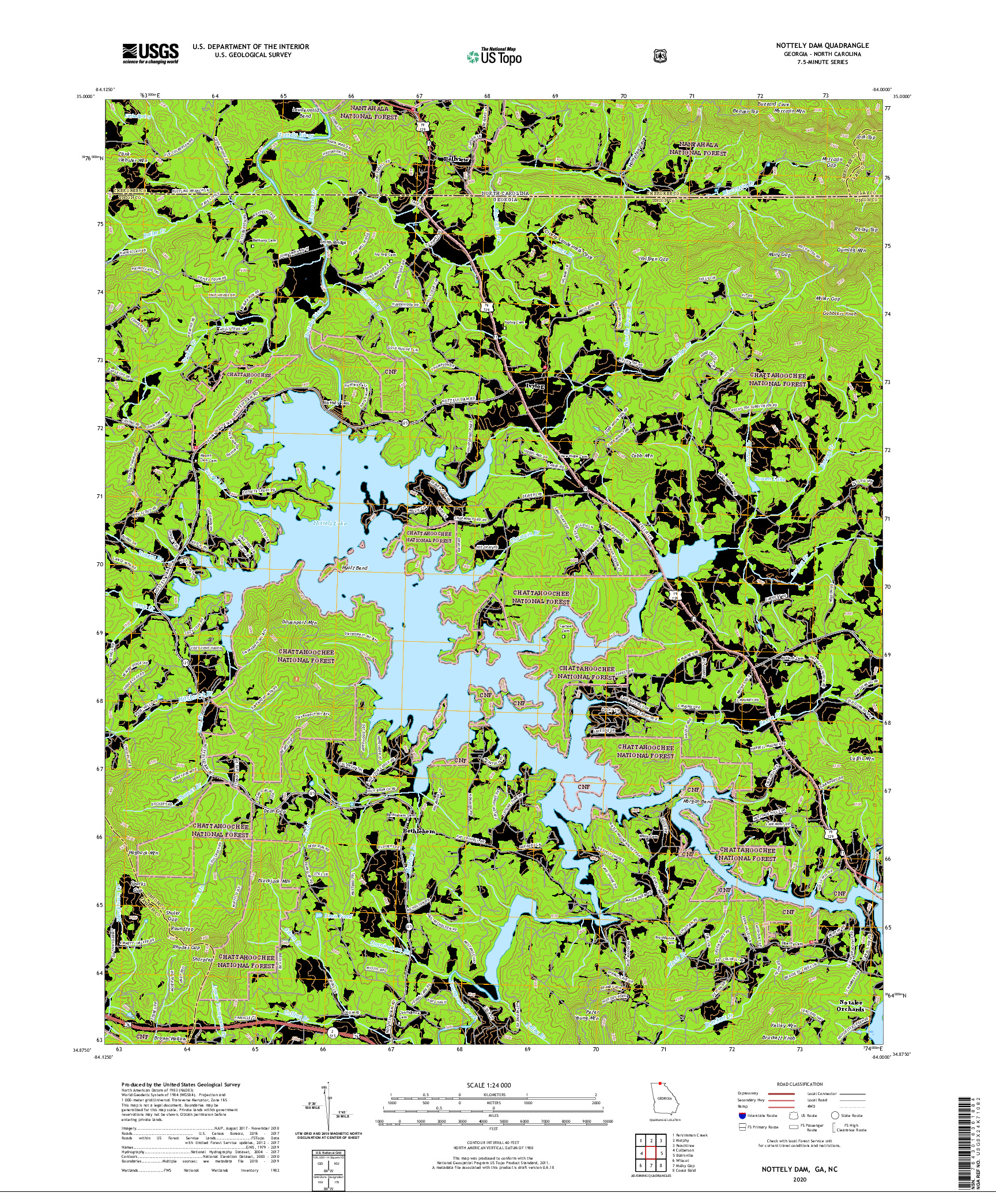 USGS US TOPO 7.5-MINUTE MAP FOR NOTTELY DAM, GA,NC 2020