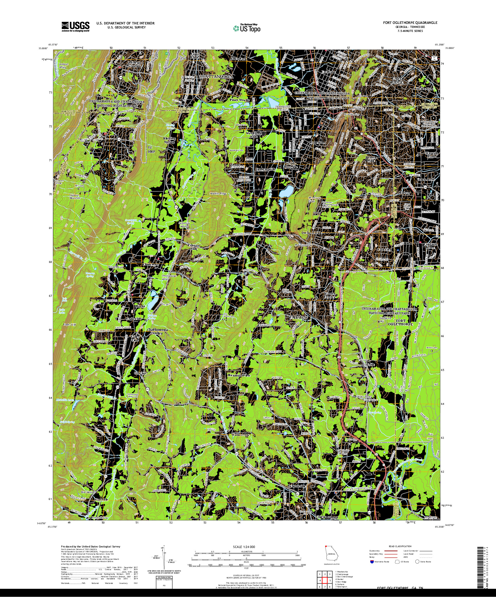 USGS US TOPO 7.5-MINUTE MAP FOR FORT OGLETHORPE, GA,TN 2020