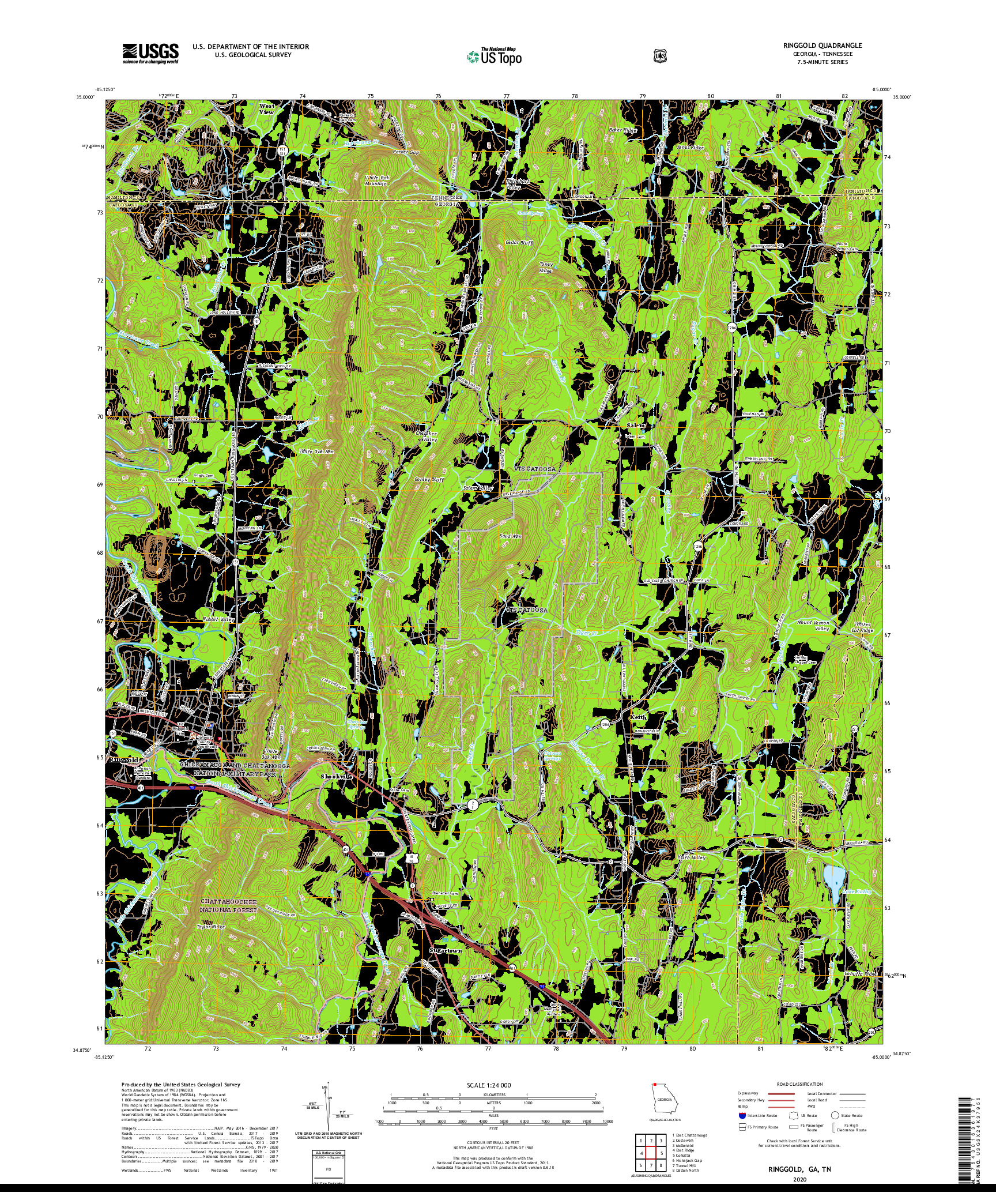 USGS US TOPO 7.5-MINUTE MAP FOR RINGGOLD, GA,TN 2020