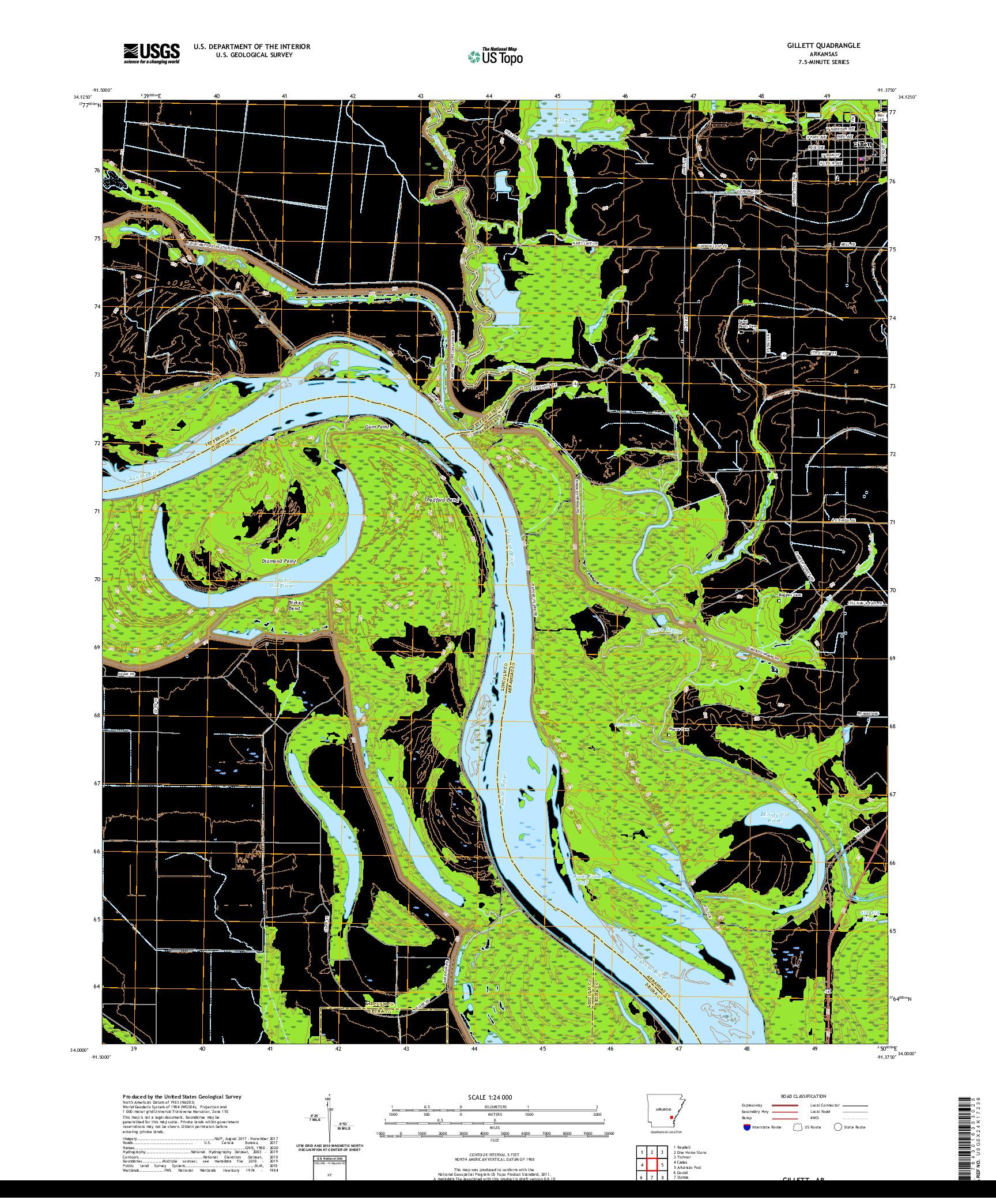 USGS US TOPO 7.5-MINUTE MAP FOR GILLETT, AR 2020