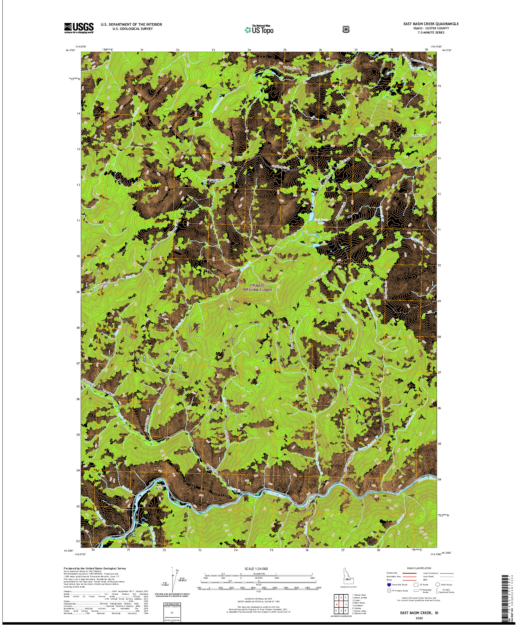 USGS US TOPO 7.5-MINUTE MAP FOR EAST BASIN CREEK, ID 2020