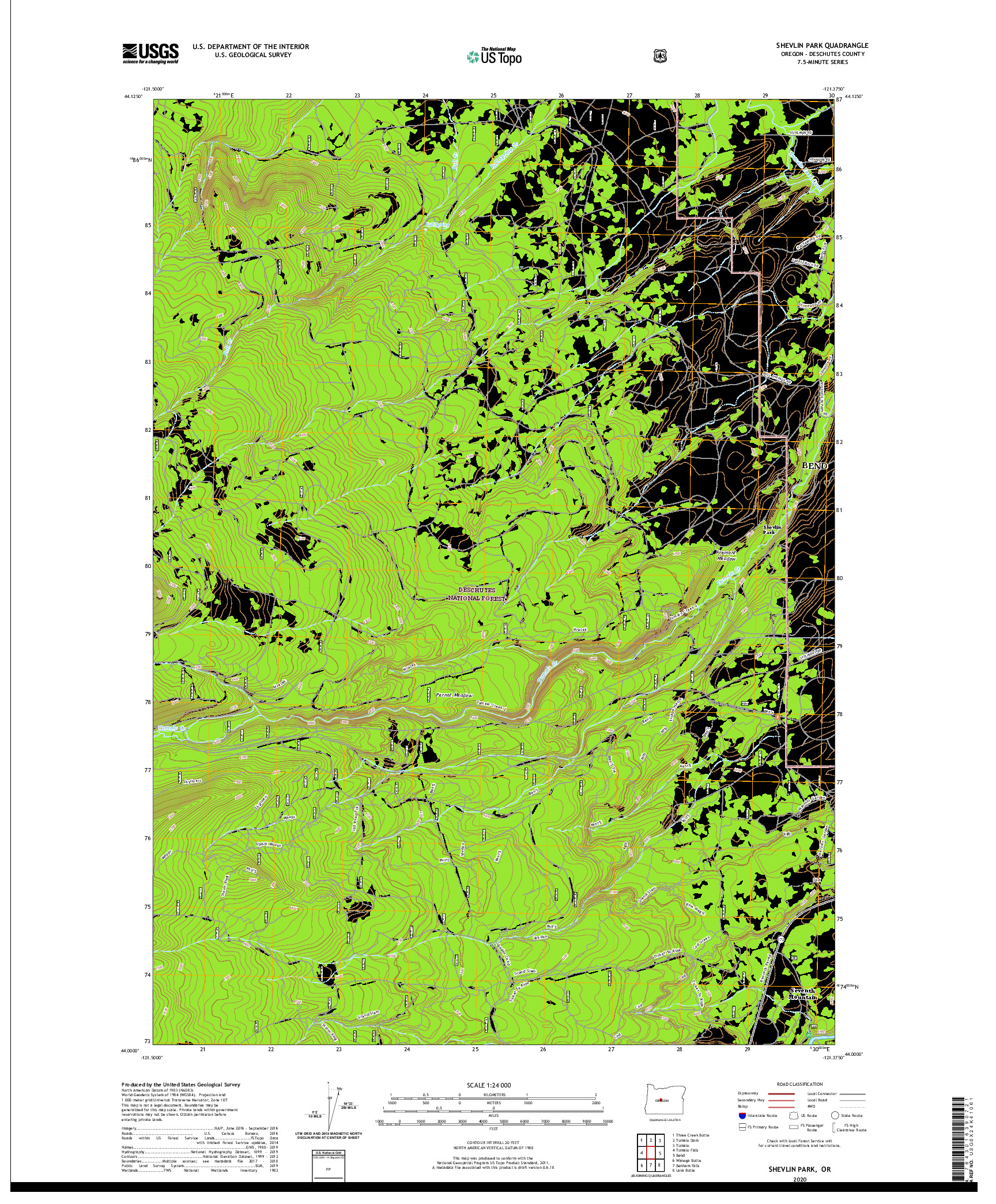 USGS US TOPO 7.5-MINUTE MAP FOR SHEVLIN PARK, OR 2020