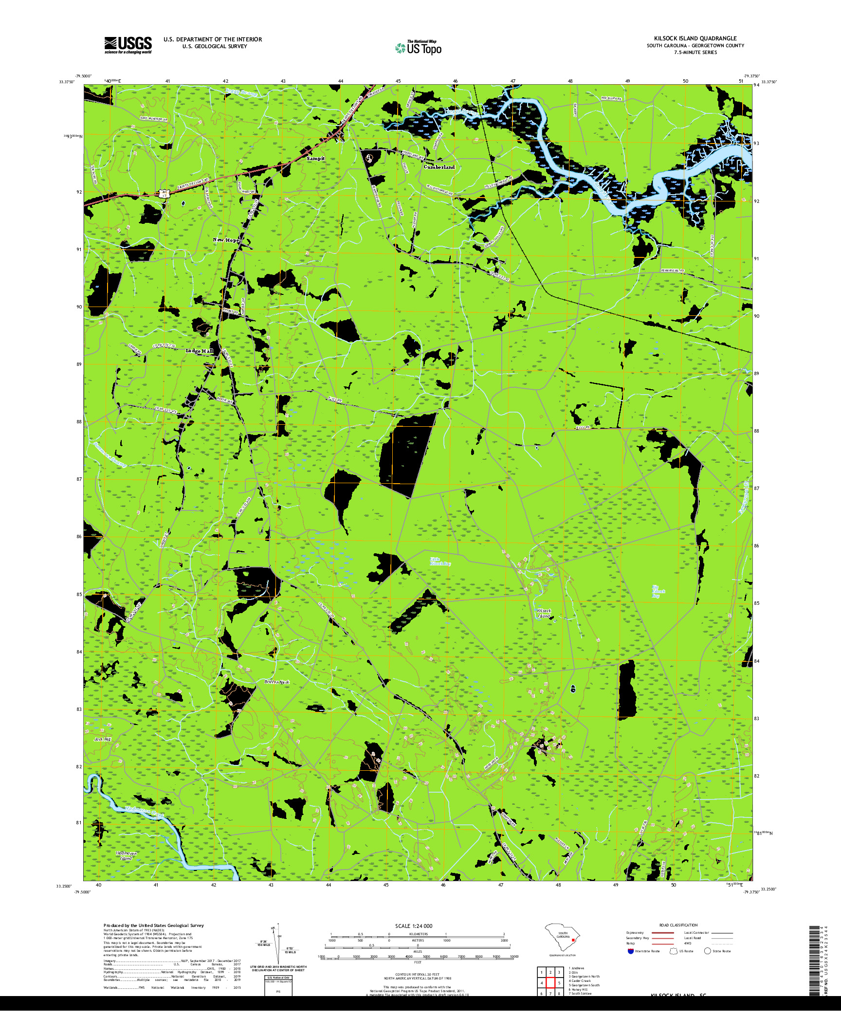 USGS US TOPO 7.5-MINUTE MAP FOR KILSOCK ISLAND, SC 2020