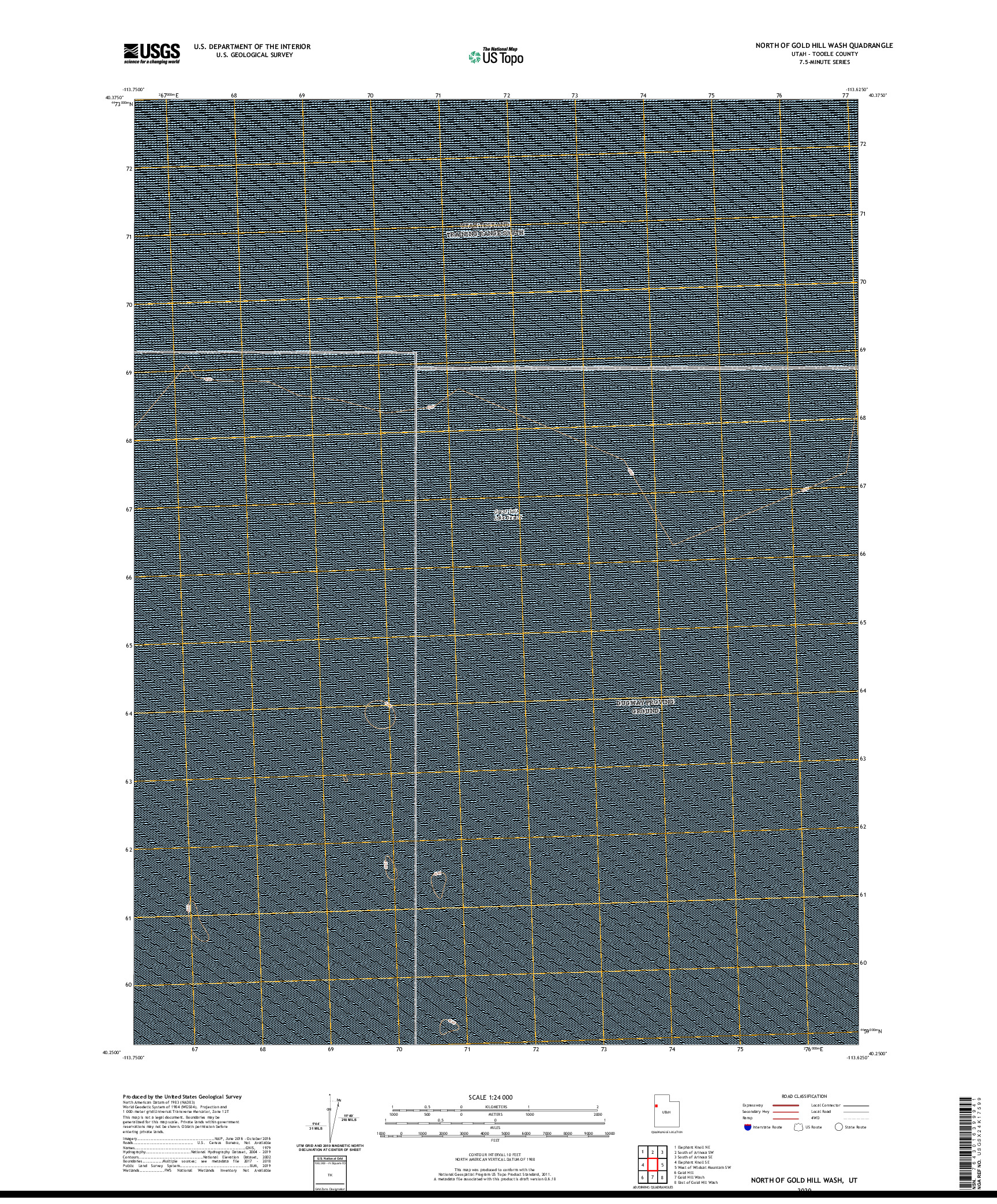 USGS US TOPO 7.5-MINUTE MAP FOR NORTH OF GOLD HILL WASH, UT 2020