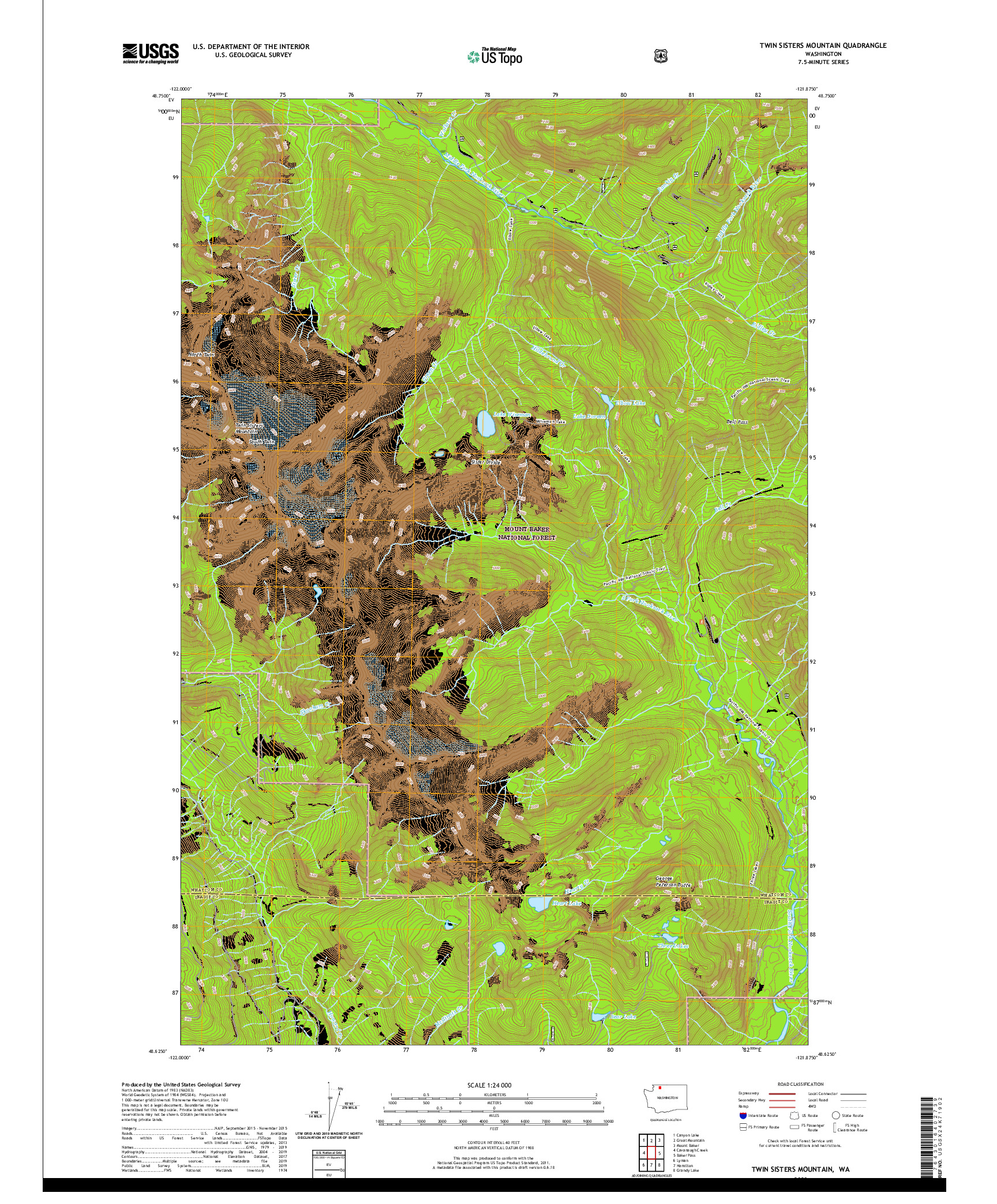 USGS US TOPO 7.5-MINUTE MAP FOR TWIN SISTERS MOUNTAIN, WA 2020