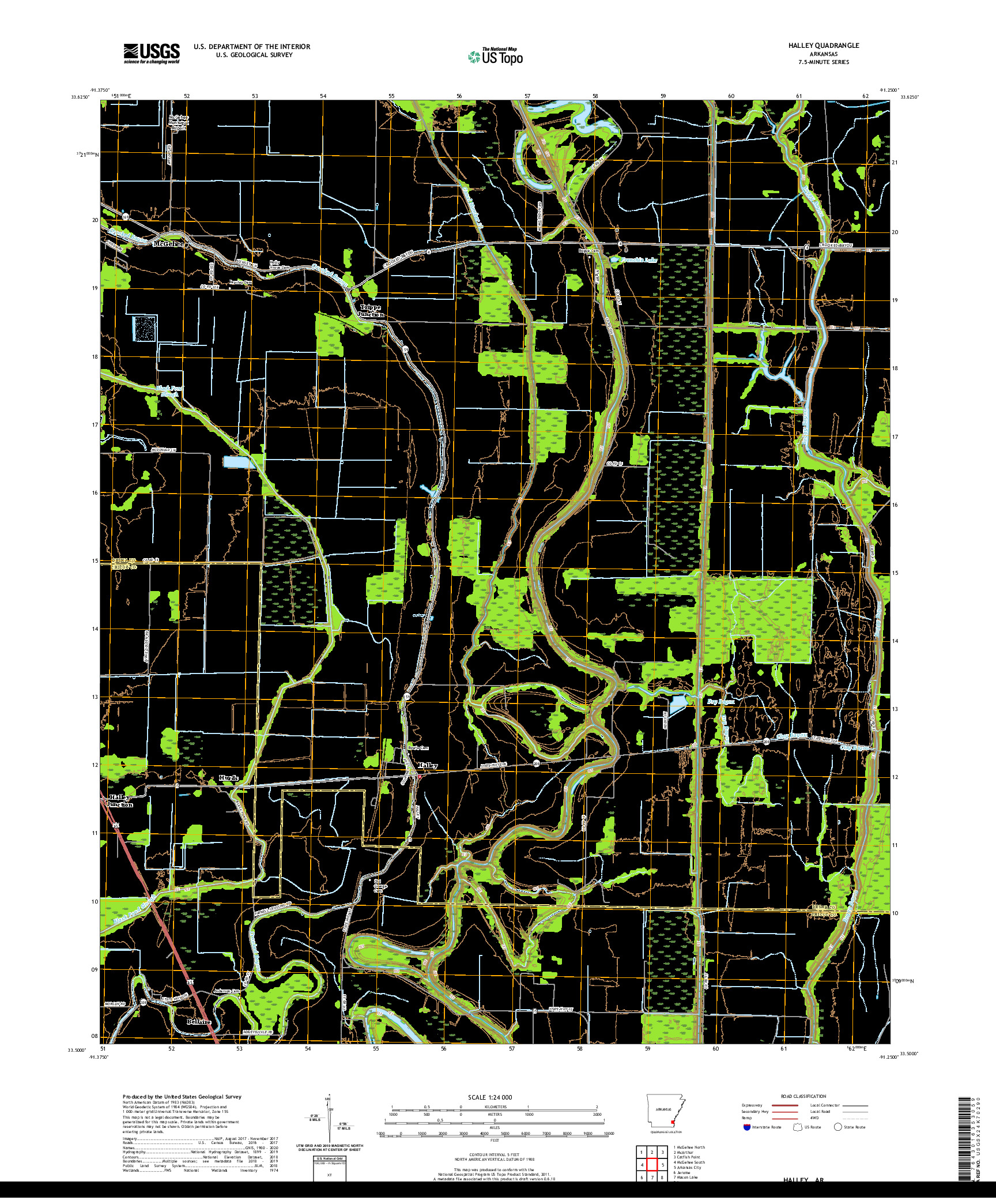 USGS US TOPO 7.5-MINUTE MAP FOR HALLEY, AR 2020