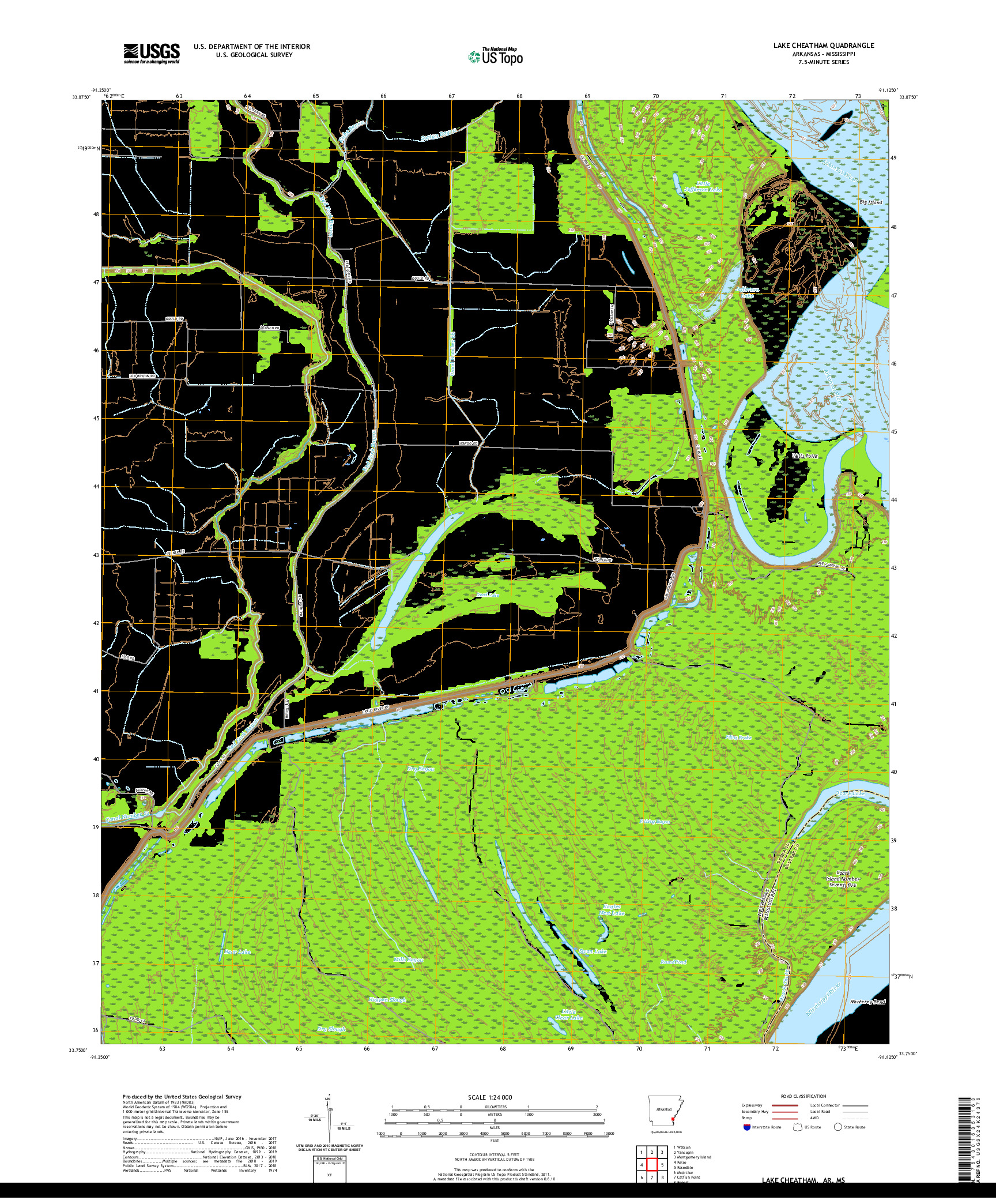 USGS US TOPO 7.5-MINUTE MAP FOR LAKE CHEATHAM, AR,MS 2020