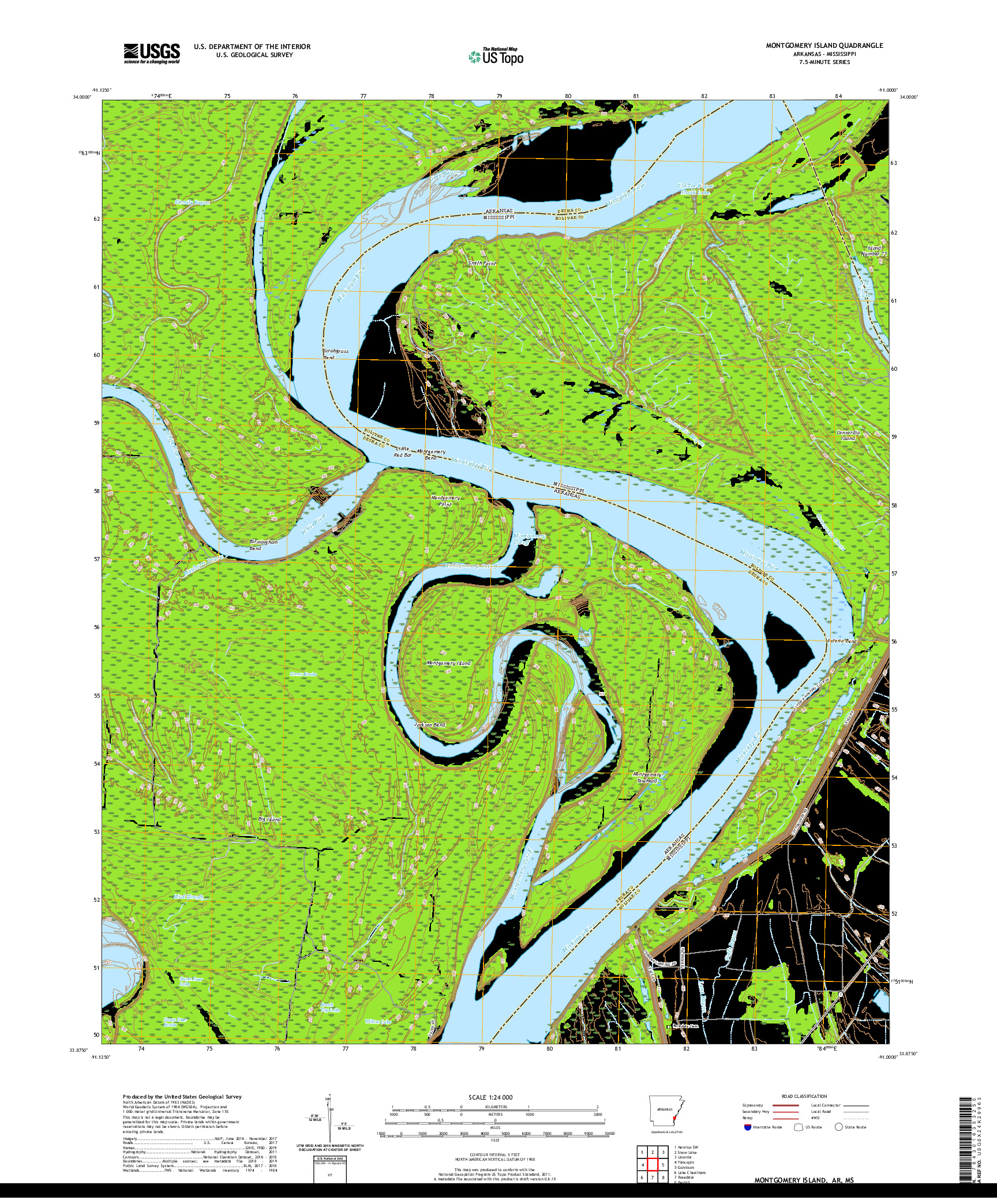 USGS US TOPO 7.5-MINUTE MAP FOR MONTGOMERY ISLAND, AR,MS 2020