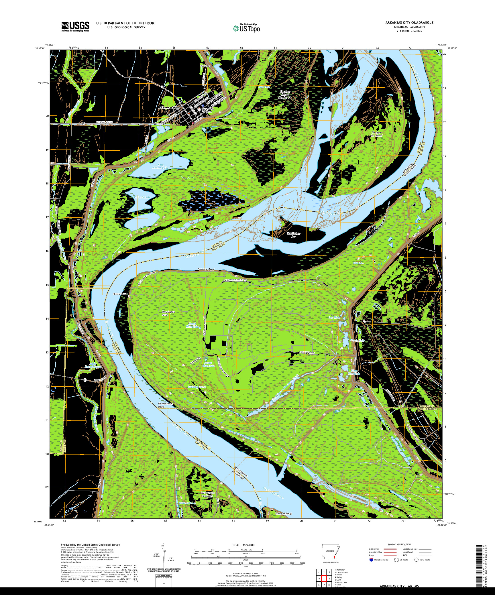 USGS US TOPO 7.5-MINUTE MAP FOR ARKANSAS CITY, AR,MS 2020