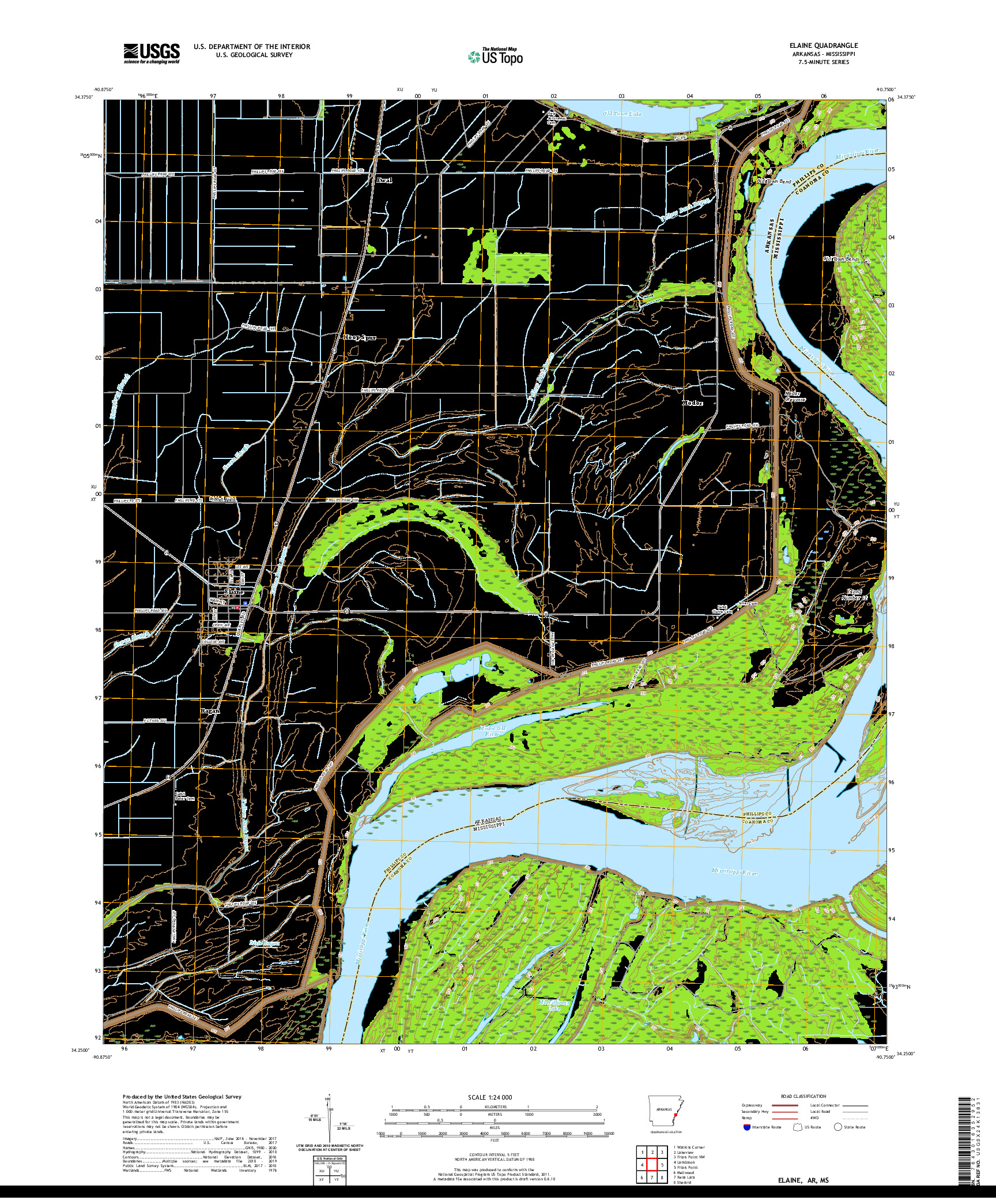 USGS US TOPO 7.5-MINUTE MAP FOR ELAINE, AR,MS 2020