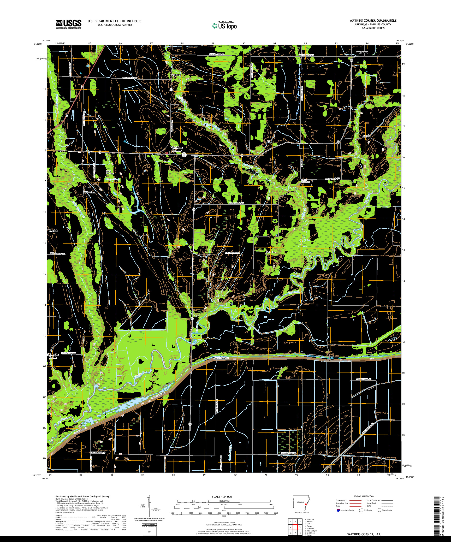 USGS US TOPO 7.5-MINUTE MAP FOR WATKINS CORNER, AR 2020