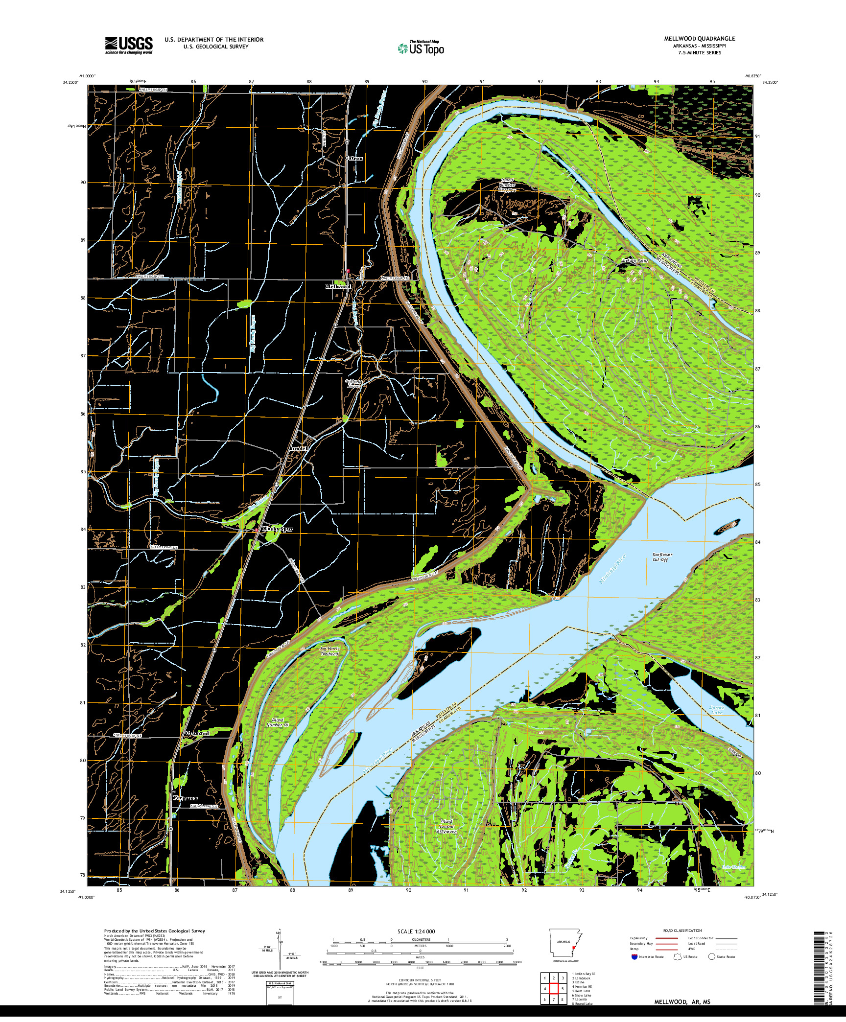 USGS US TOPO 7.5-MINUTE MAP FOR MELLWOOD, AR,MS 2020